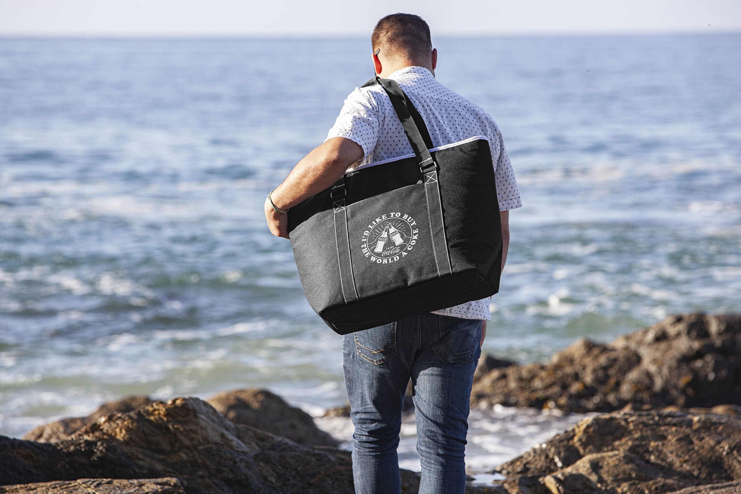 PICNIC TIME Coca-Cola Unity Buy The World A Coke Tahoe XL Tote Cooler Bag - Insulated Soft Cooler for Picnics, Beach, Camping & Outdoor Parties (Black)