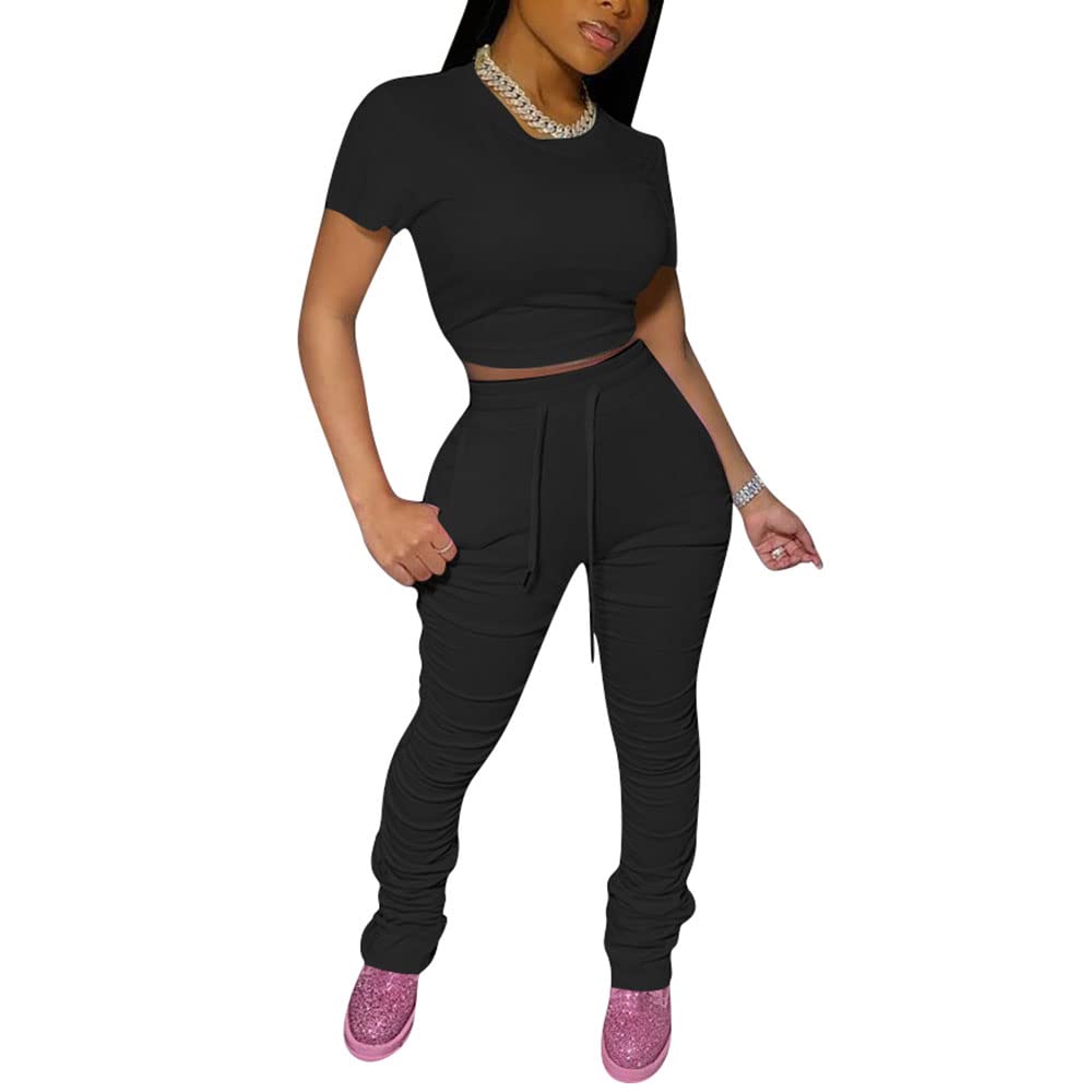 PINSV Women's 2-Piece Workout Outfit - Summer Lounge Wear Bodycon Athletic Set for Yoga, Gym & Casual Wear