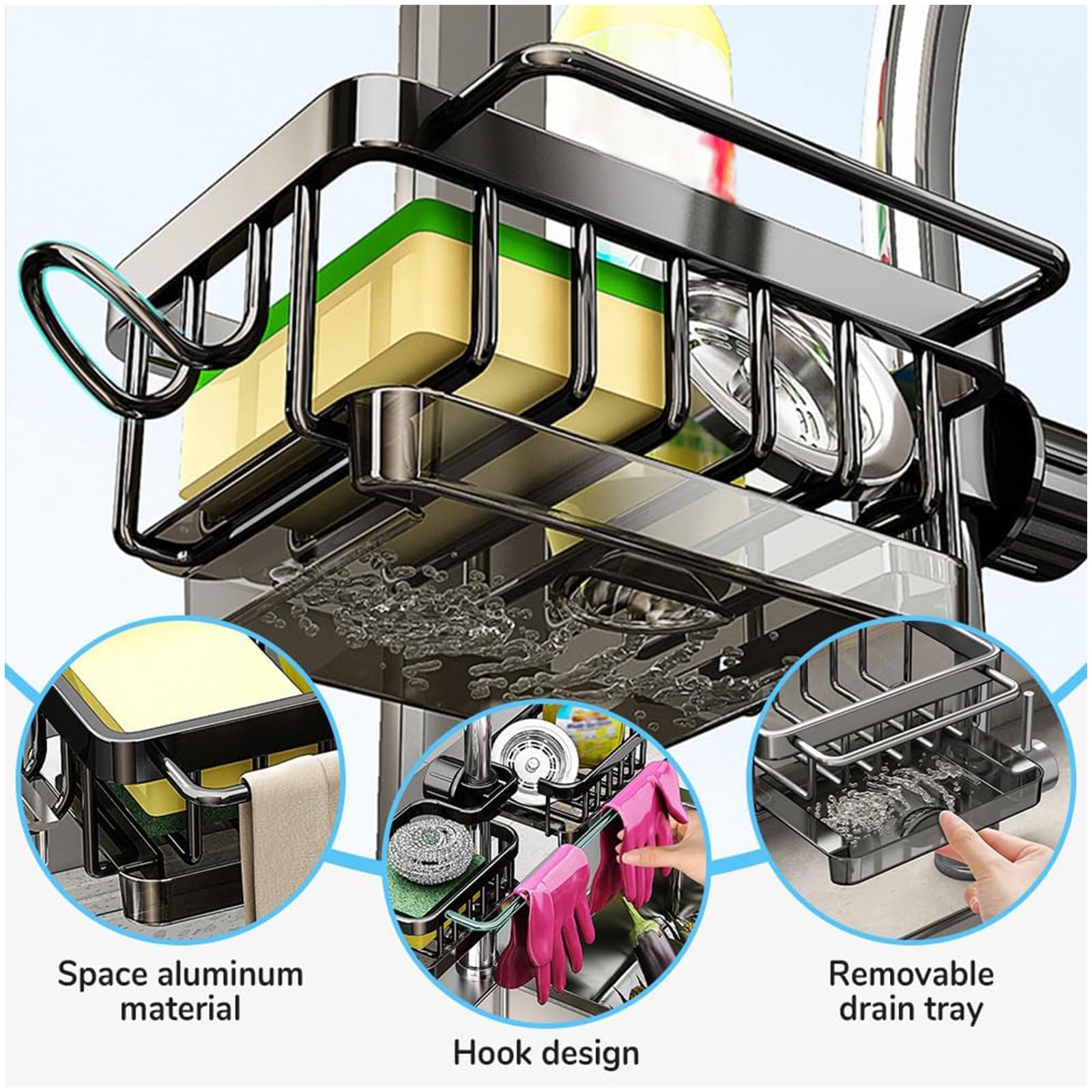 2024 Adjustable Detachable Kitchen & Bathroom Sink Organizer Rack - Over Faucet Sponge & Soap Holder, Drain Storage Solution (Silver, Right) | Perfect for Small Spaces, Apartment Living & Clutter-Free Countertops