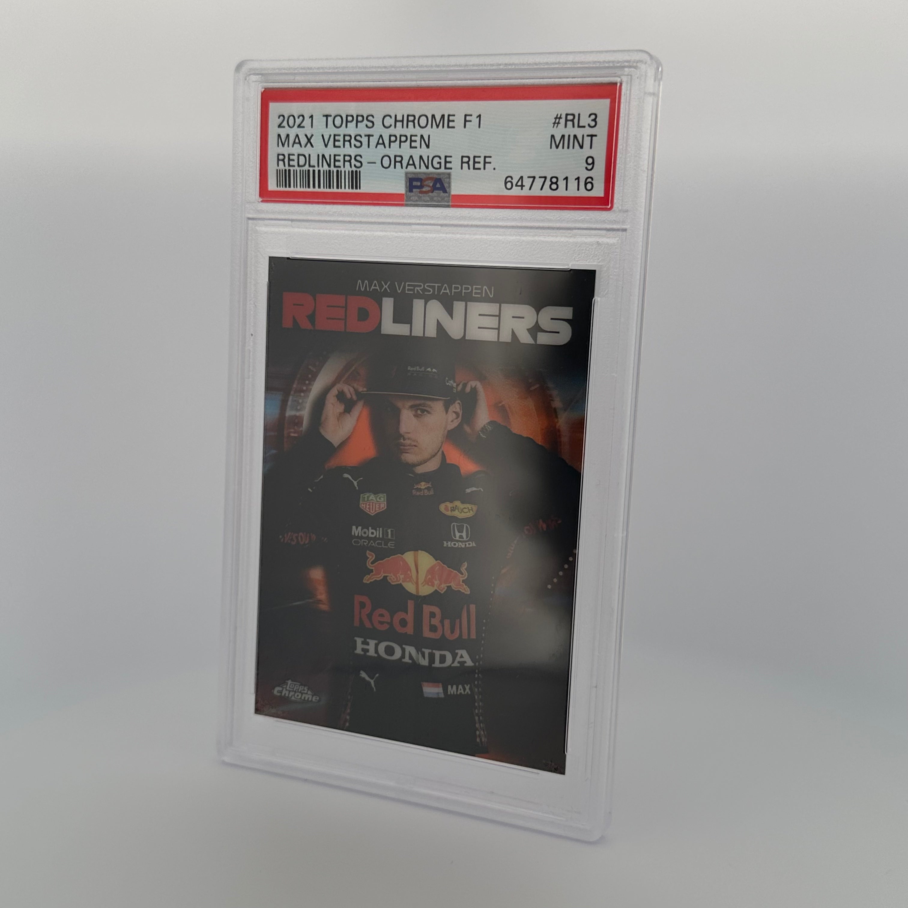PSA 9 Graded MAX VERSTAPPEN #RL3 REDLINERS ORANGE REFRACTOR 10/25 - Rare Trading Card for Collectors & Sports Fans - Perfect for Display, Investment & Memorabilia Collections