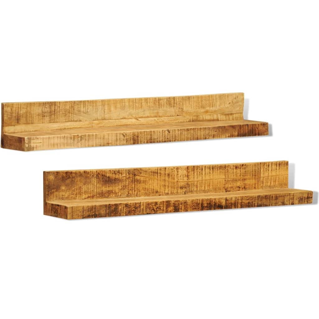 Solid Wood Wall Mounted Display Shelf Set of 2 - Floating Shelves for Home Decor - Natural Wood Wall Storage Shelves for Bedroom, Living Room, Bathroom & Kitchen - Perfect for Displaying Photos, Books & Decorative Items