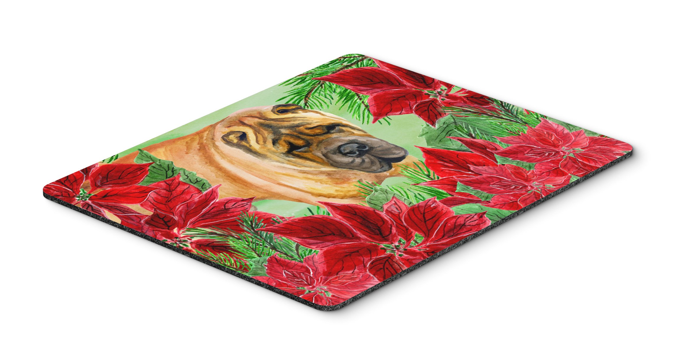 Shar Pei Poinsettas Mouse Pad - Large Washable Non-Slip Desk Mat for Home Office, Gaming & Computer Work | Christmas Themed Mousepad, Hot Pad & Trivet | Perfect for Laptop Users & PC Gamers