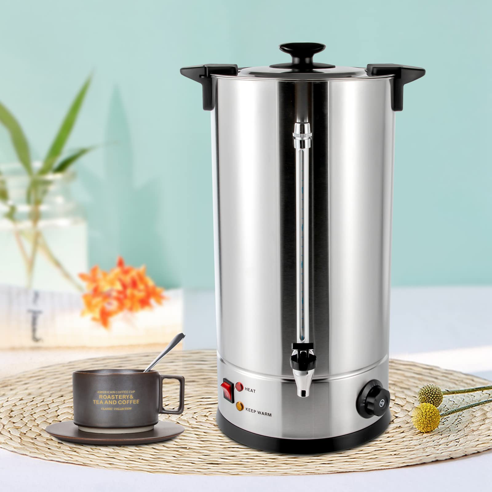 25L/6.6Gal Commercial Grade Stainless Steel Electric Tea Urn & Coffee Kettle - Hot Water Boiler for Catering, Home, Office, Wedding & Party - Fast Heating, Durable & Safe for Large Gatherings & Events