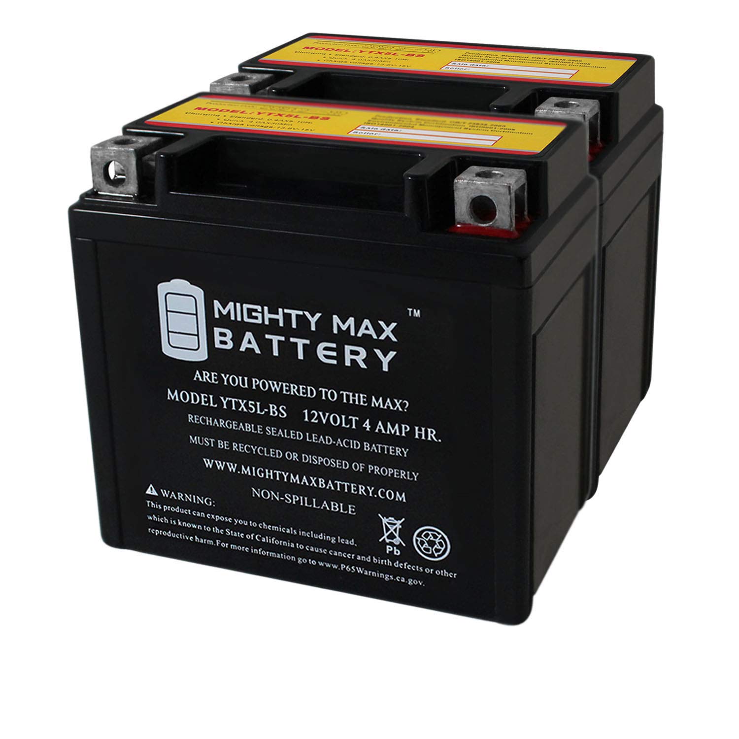 Mighty Max YTX5L-BS 12V Replacement Battery for Kymco Mongoose 90 & 50 ATV - 2 Pack - Powersports & Off-Road Vehicles