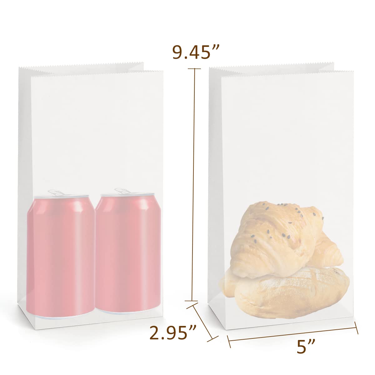 SHOPDAY 100 Pack 4lb White Kraft Paper Lunch Bags - 5x2.95x9.45 Inches - Eco-Friendly Food Storage Bags for School, Office, Picnics & Grocery Packing