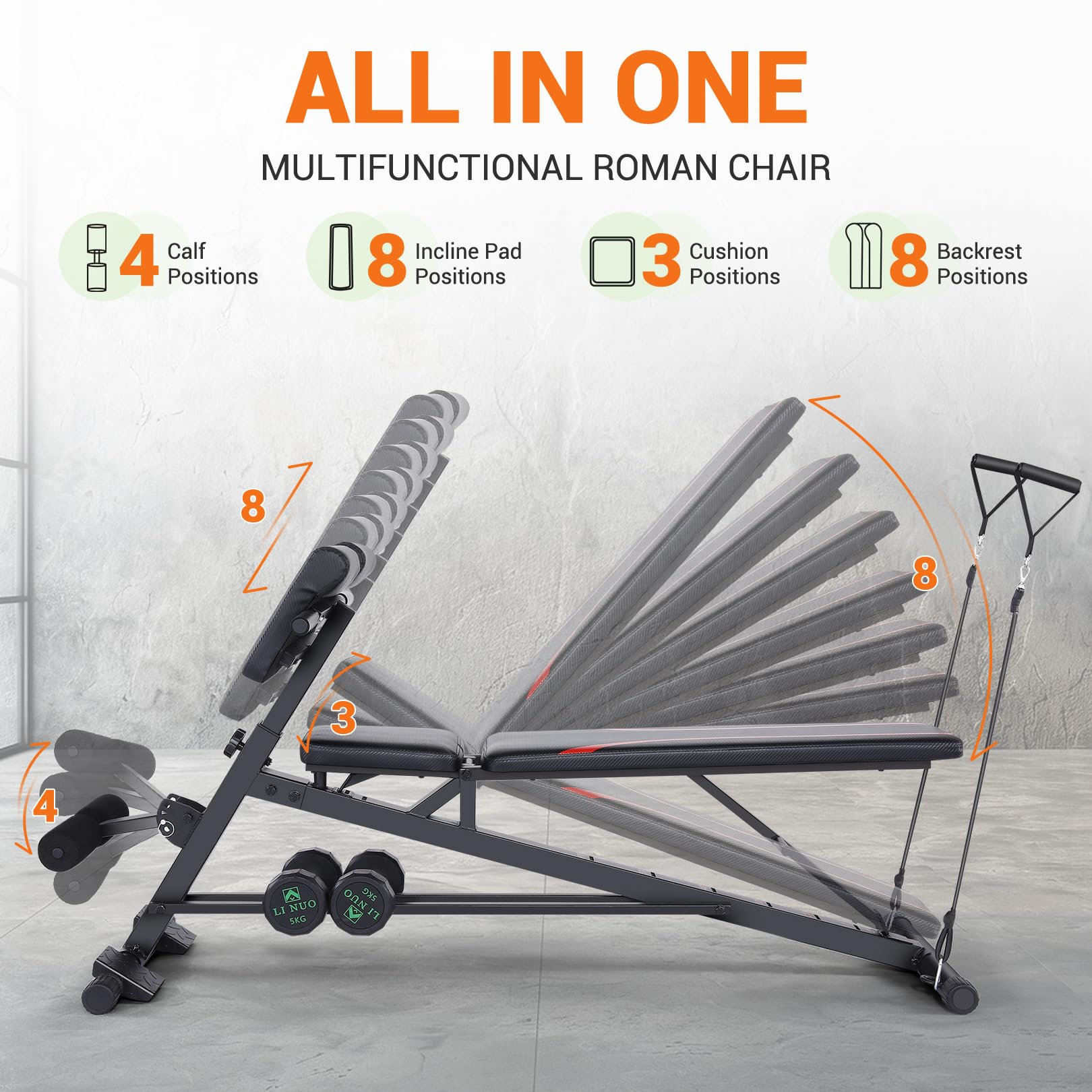 OPPSDECOR 900LBS Adjustable Weight Bench - Multifunctional Home Gym Equipment for Strength Training, Hyperextension, Preacher Curls & Back Exercises with Resistance Bands - Perfect for Home Workouts & Fitness Enthusiasts
