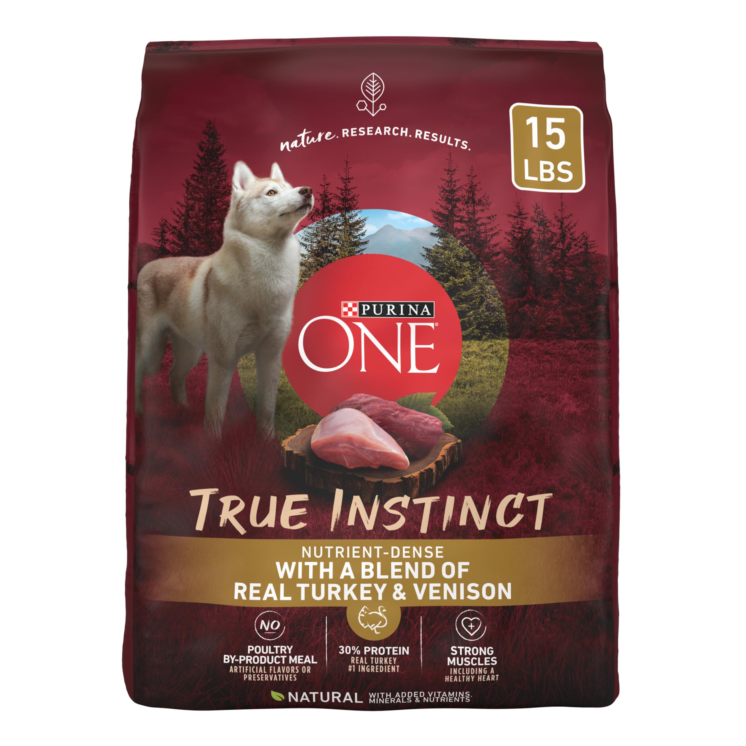 Purina ONE True Instinct High Protein Dry Dog Food with Real Turkey & Venison - 15 lb Bag for Adult Dogs - Perfect for Active Pets & Outdoor Adventures