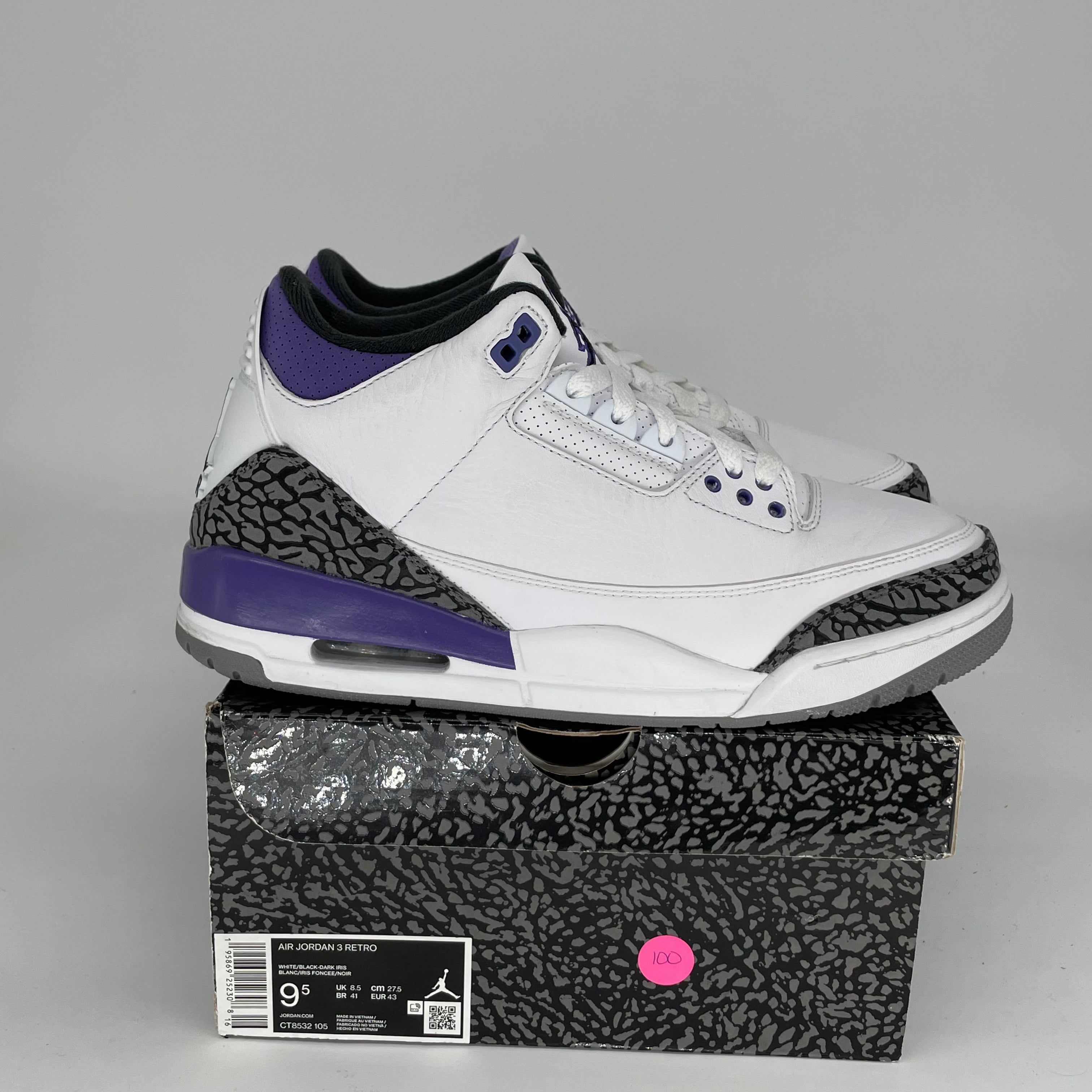 AIR JORDAN 3 DARK IRIS Men's Basketball Shoes - Size 9.5 (CT8532-105) - Retro Sneakers for Streetwear & Casual Fashion