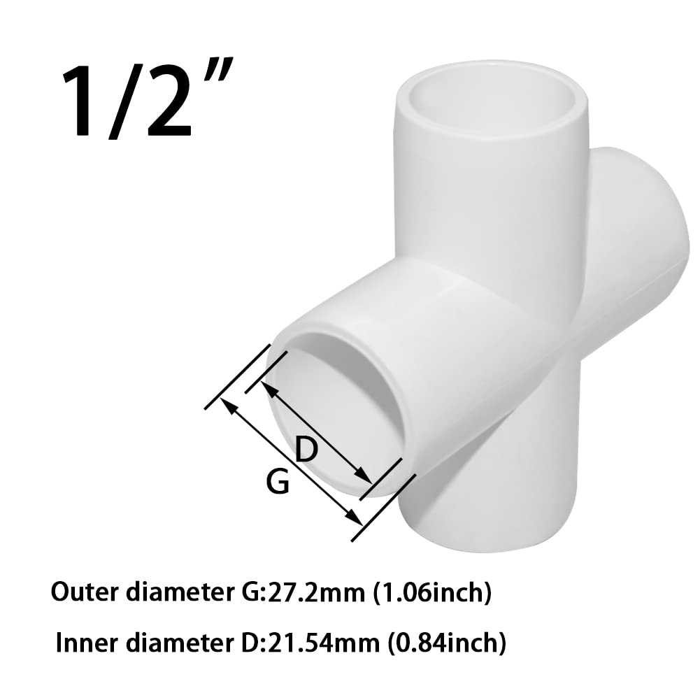 1/2 Inch Cross PVC Fitting 4-Way Connector - Furniture Grade Corner Joints for DIY Furniture, Greenhouse, Shed, Tent & Pipe Connections - Durable Plastic Construction (Pack of 8) - Perfect for Home Improvement Projects & Outdoor Structures