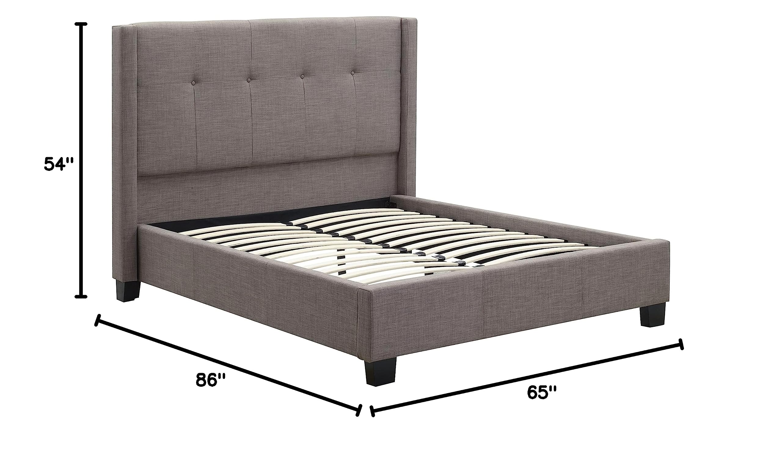 Modus Furniture Solid Wood Full Size Platform Bed Frame - Madeleine Collection in Dolphin Linen | Modern Minimalist Bedroom Furniture for Small Spaces & Guest Rooms