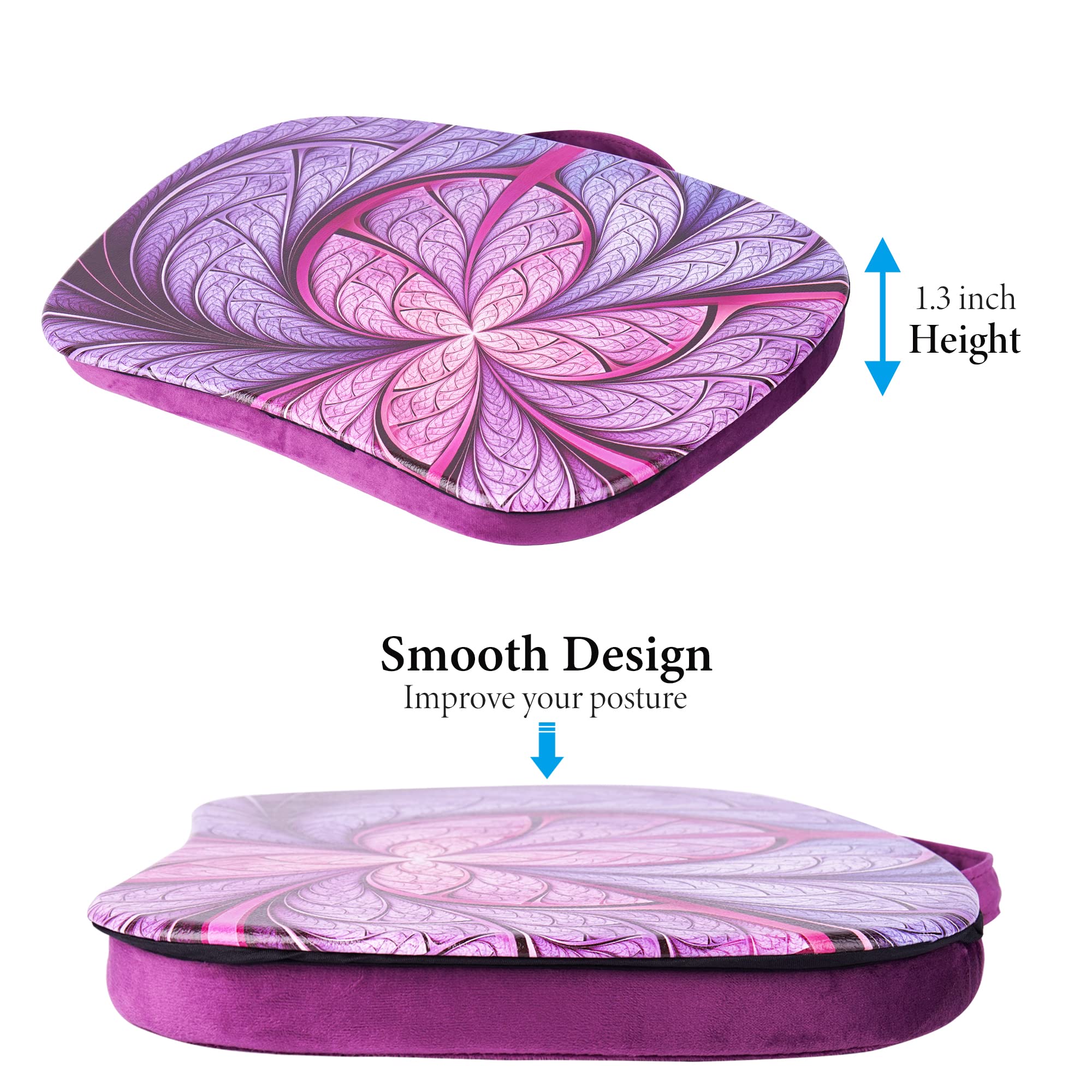 Portable Lap Desk with Pillow Cushion for Laptop - Adjustable Laptop Stand for 15.6 Inch Notebook, Tablet & Books - Lightweight Home Office & Student Study Desk (Purple Flower Design) - Perfect for Working in Bed, Couch or Outdoor Use