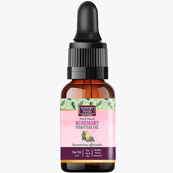 Expert Foods 100% Pure Organic Rosemary Essential Oil for Hair Growth & Skin Care - 15ml | Natural Hair Fall Control & Scalp Treatment | Perfect for Aromatherapy, Massage & DIY Beauty Products
