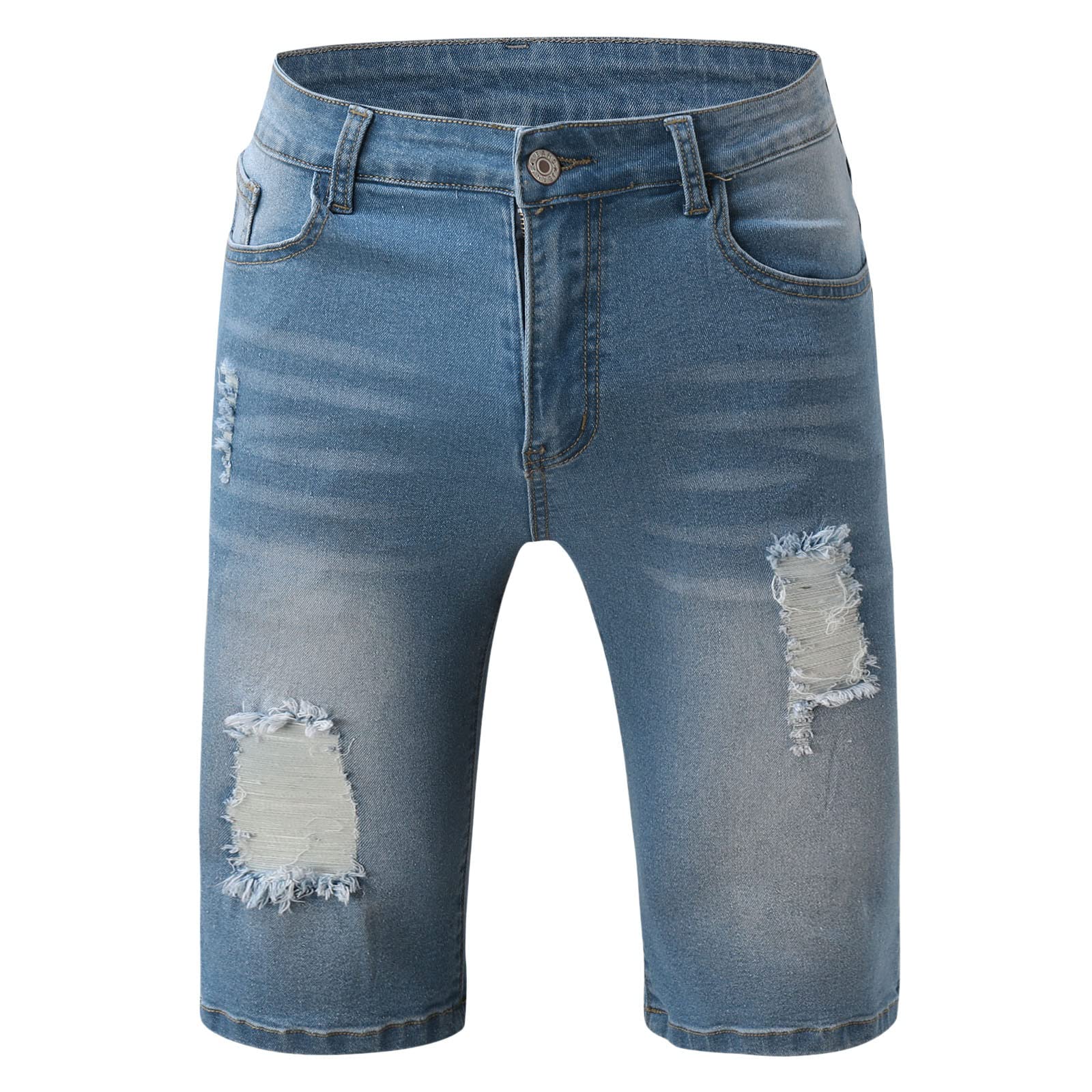 Men's Stretch Slim Fit Distressed Denim Shorts - Casual Washed Motor Biker Jeans Shorts for Summer | Perfect for Riding, Travel & Outdoor Activities