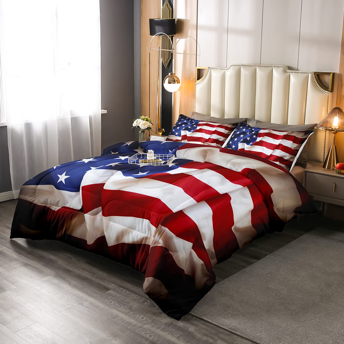 Erosebridal 7-Piece American Flag Comforter Set with Fitted Sheet - Patriotic Bedding for 4th of July, Memorial Day & Home Decor | Queen/King Size