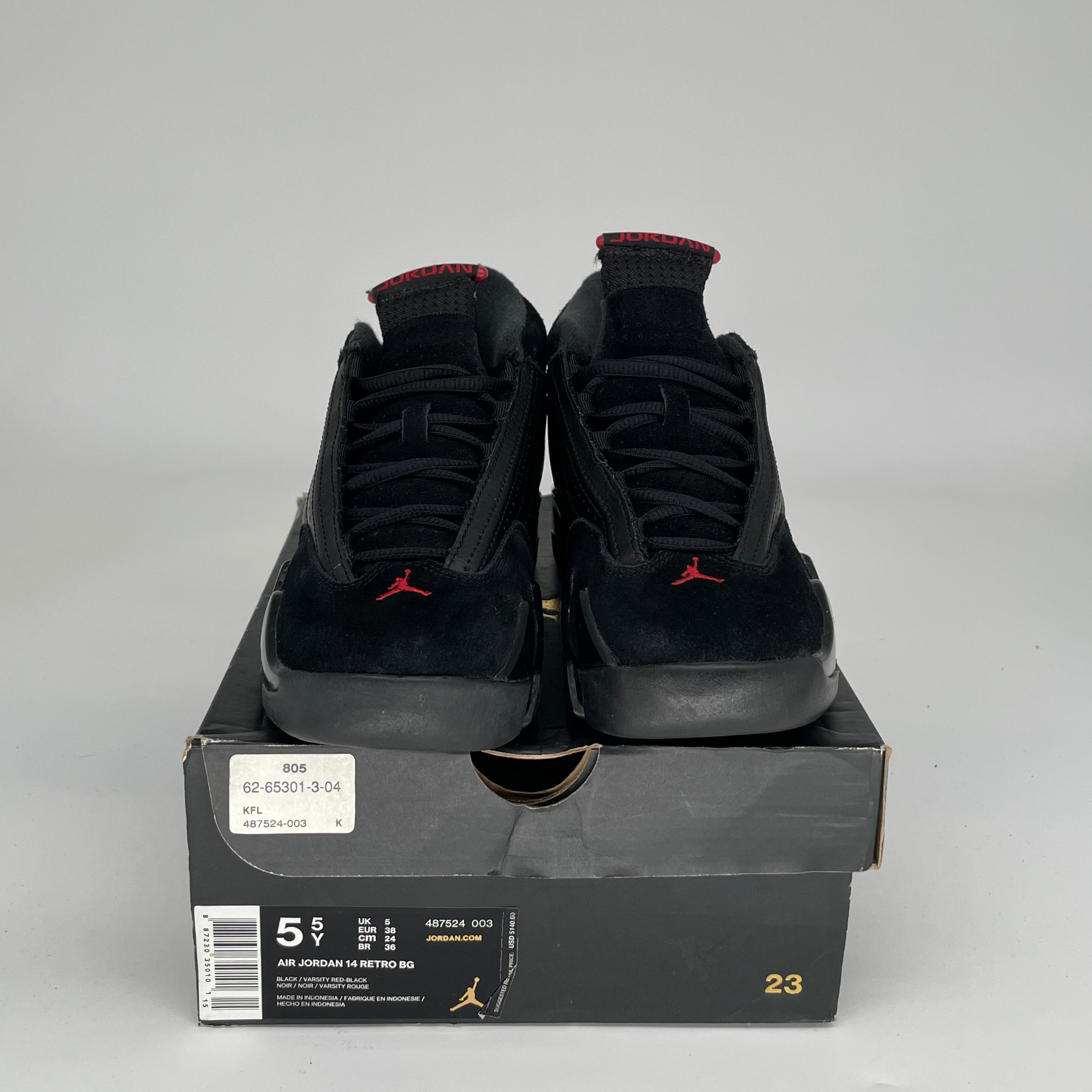 AIR JORDAN 14 LAST SHOT Basketball Shoes Men's Size 5.5Y (487524-003) Black/Red - Retro Sneakers for Game Day & Streetwear Fashion