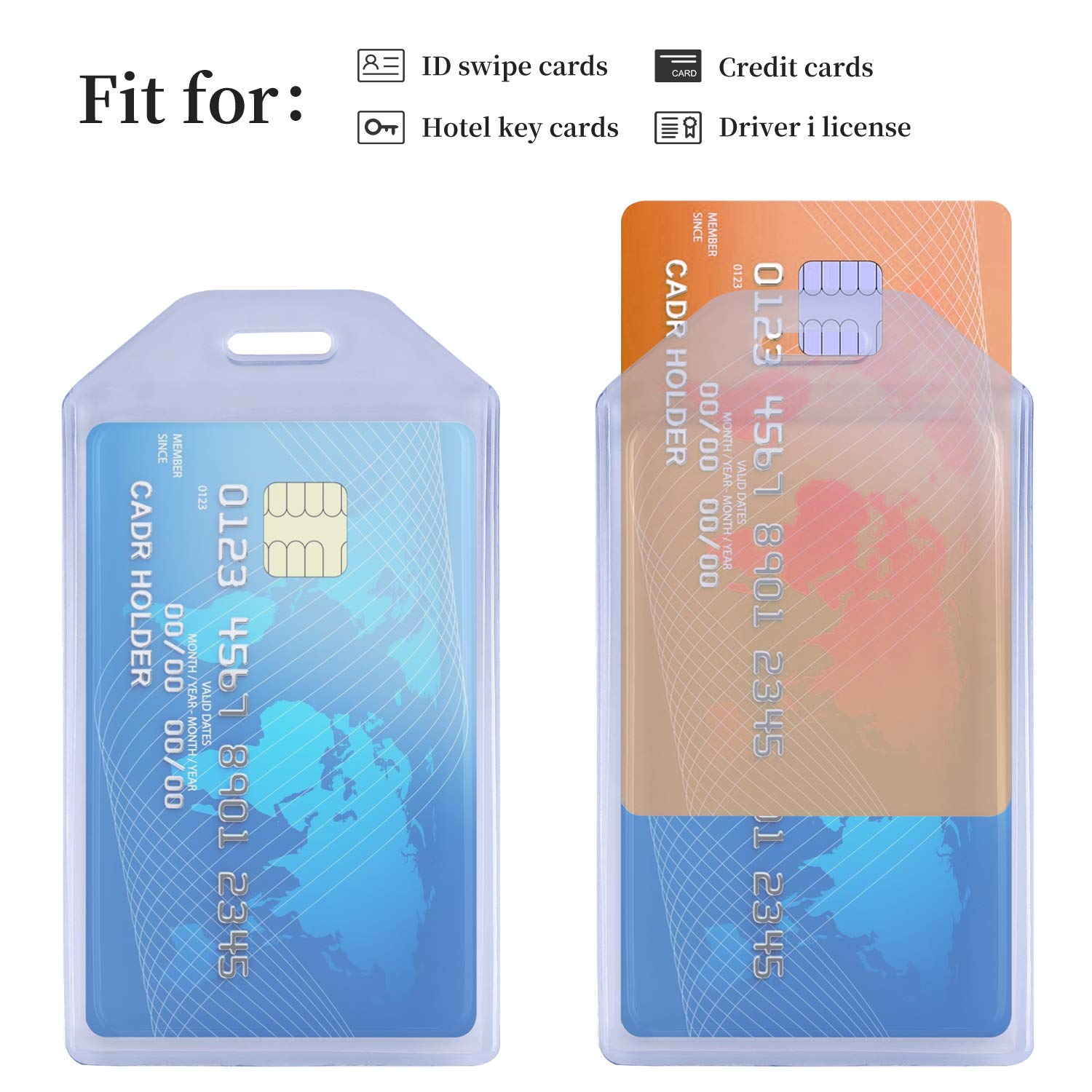 Vetoo 5 Pack Heavy Duty ID Card Badge Holders - Durable Hard Plastic & Soft Silicone Vertical PVC Name Tag Holders for Work, School & Events (Clear, Reusable)