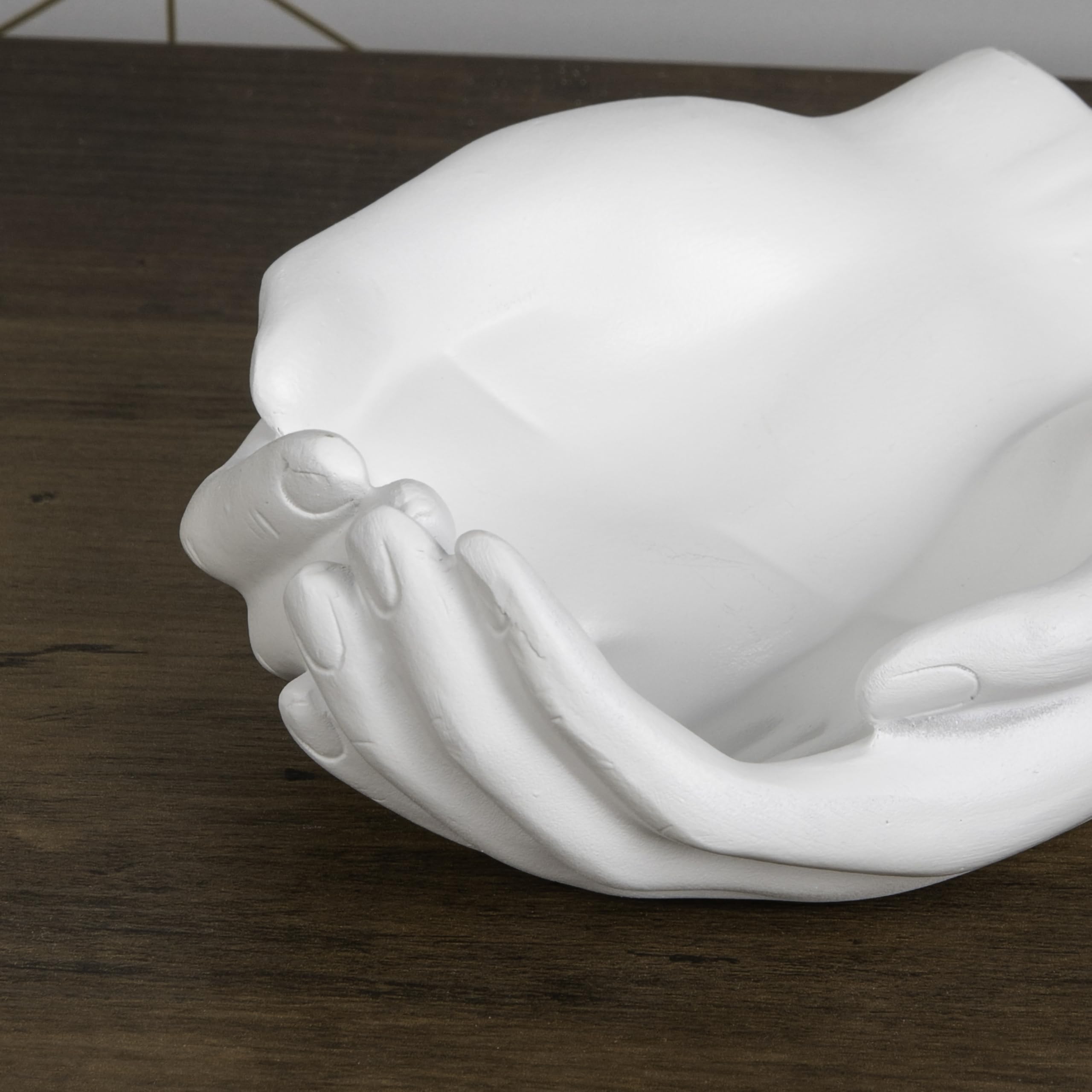 Danya B. CSK8076 White Poly Resin Decorative Tray - Elegant Hands Holder for Jewelry, Keys, Candles & Candy | 5.25