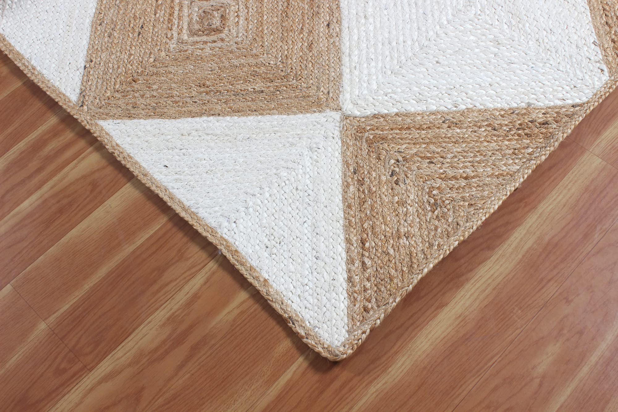 Natural Jute Collection Rectangular Area Rug - 3' x 5', Beige and White Geometric Braided Jute Rug 0.27-inch Thick | Durable & Eco-Friendly Floor Mat for Living Room, Bedroom, Dining Room & High Traffic Areas | Perfect for Boho, Farmhouse & Coastal Home Decor