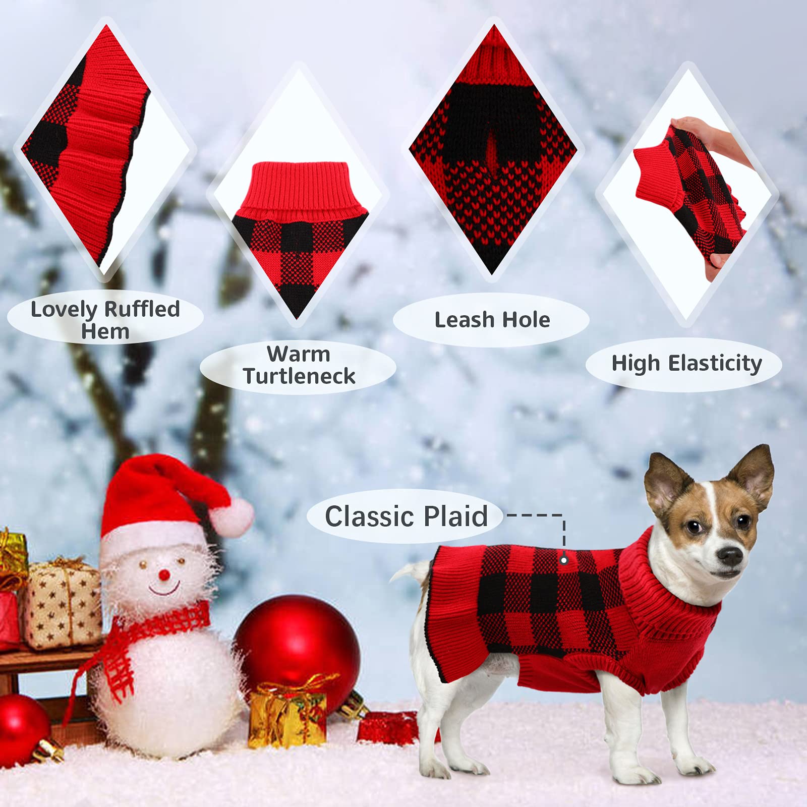 QBLEEV Small Dog Sweater Dress - Warm Knit Pullover Puppy Sweater with Leash Hole, Cozy Winter Christmas Pet Apparel for Fall & Winter - Perfect for Small Dogs, Puppies, Boys & Girls - Great for Outdoor Walks, Holiday Photos & Indoor Comfort
