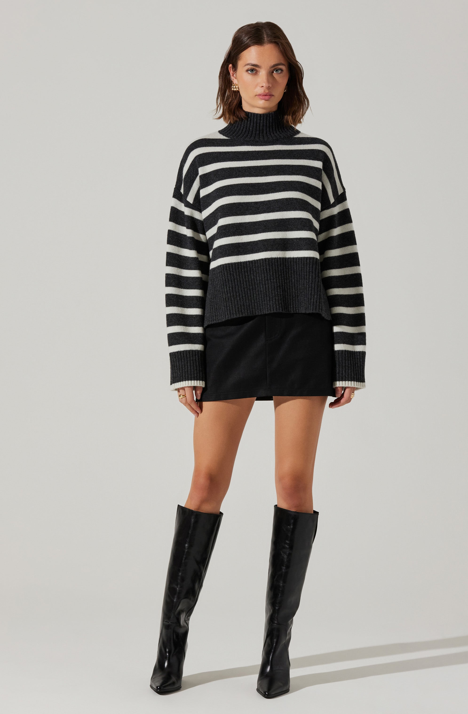 Stylish Striped Mock Neck Sweater for Women - Cozy Winter Pullover | Perfect for Office Wear, Casual Outfits & Holiday Parties