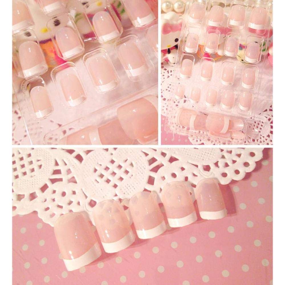 HUJL Short Round Natural French False Nails - Acrylic Fake Nail Tips for Full Coverage Manicure | Salon Quality Press-On Nails for Everyday Wear & Special Occasions