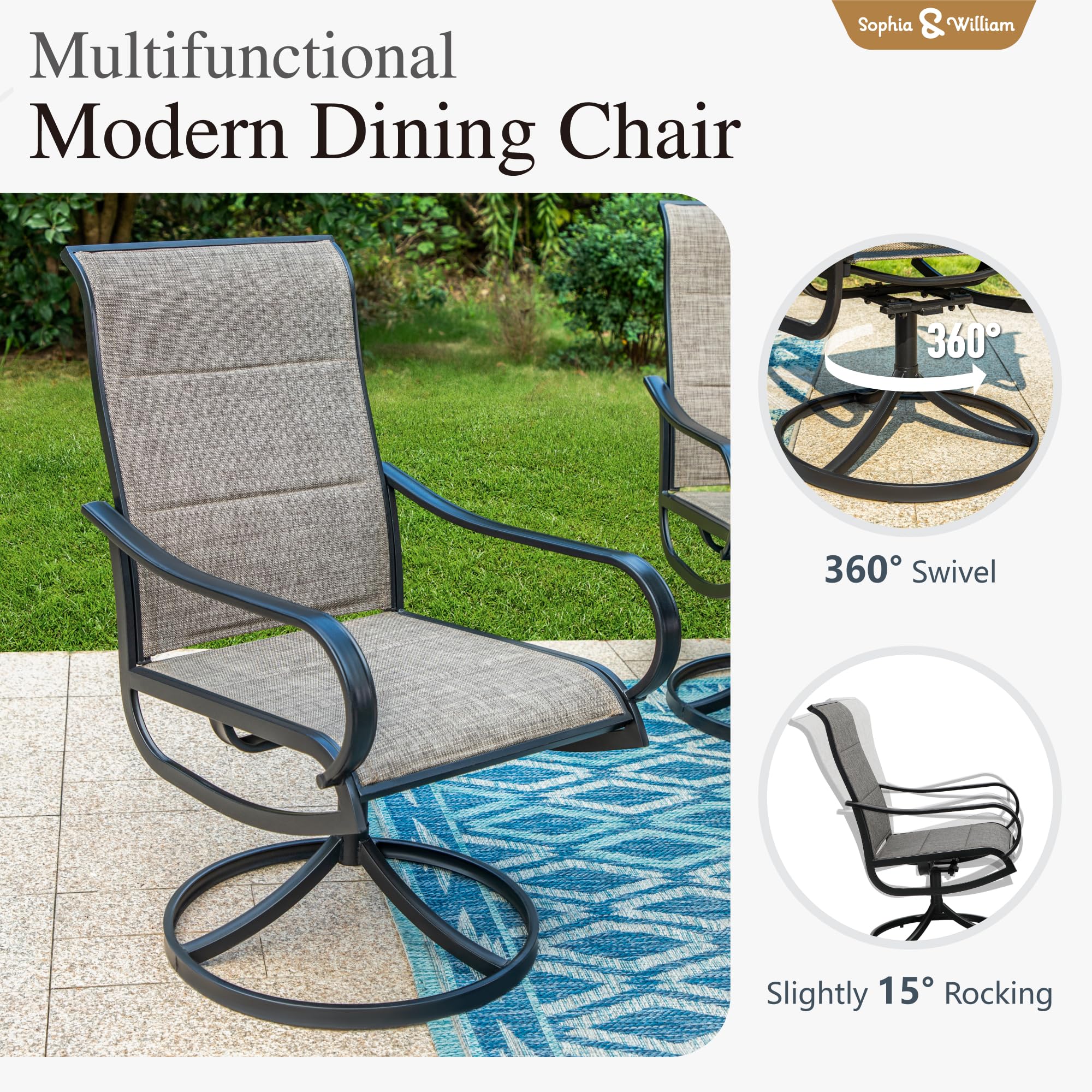 Sophia & William 9-Piece Outdoor Patio Dining Set - 8 Swivel Chairs with Cushions & 1 Expandable Table (Seats 6-8) - Durable Metal Garden Furniture for Backyard, Lawn, Poolside & Outdoor Entertaining
