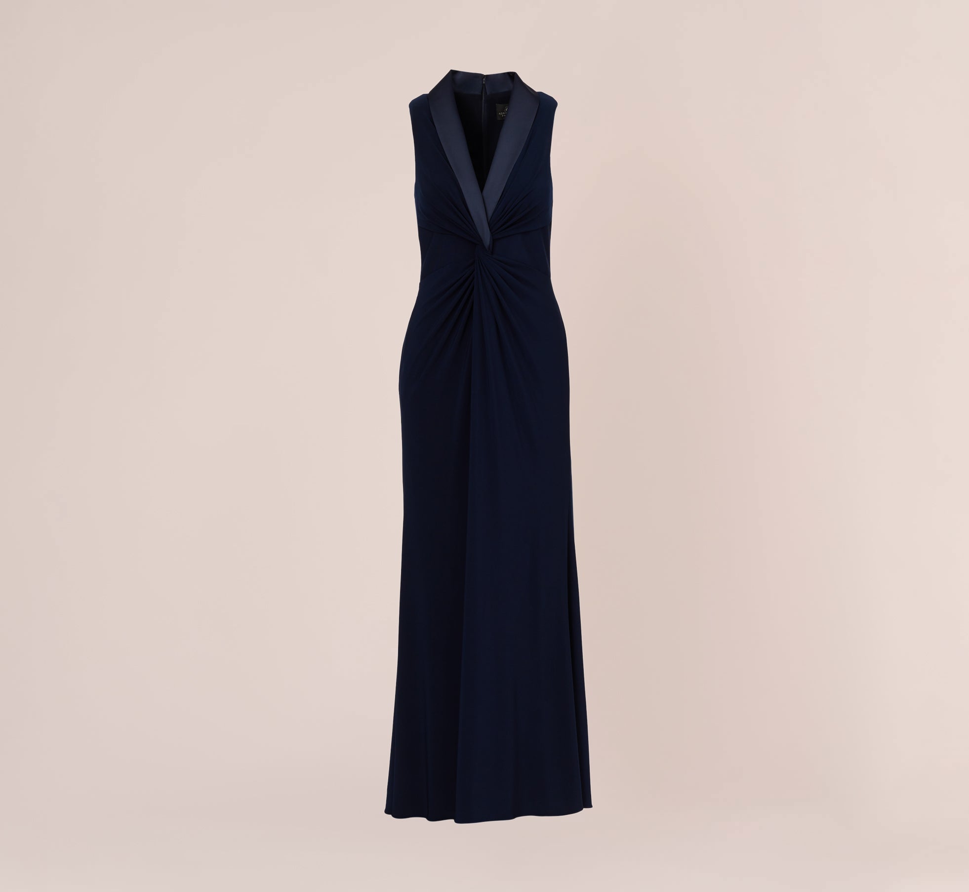 Elegant Matte Jersey Twist Front Tuxedo Long Gown in Midnight - Formal Evening Dress for Prom, Wedding & Black Tie Events