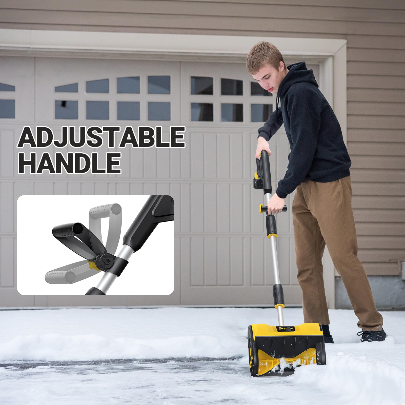 20V Cordless Electric Snow Shovel - 12 Inch Wide with Directional Plate & Auxiliary Handle - 4.0Ah Battery & Charger Included - Perfect for Driveway, Patio, Deck & Walkway Snow Removal - Winter Home & Garden Essential Tool