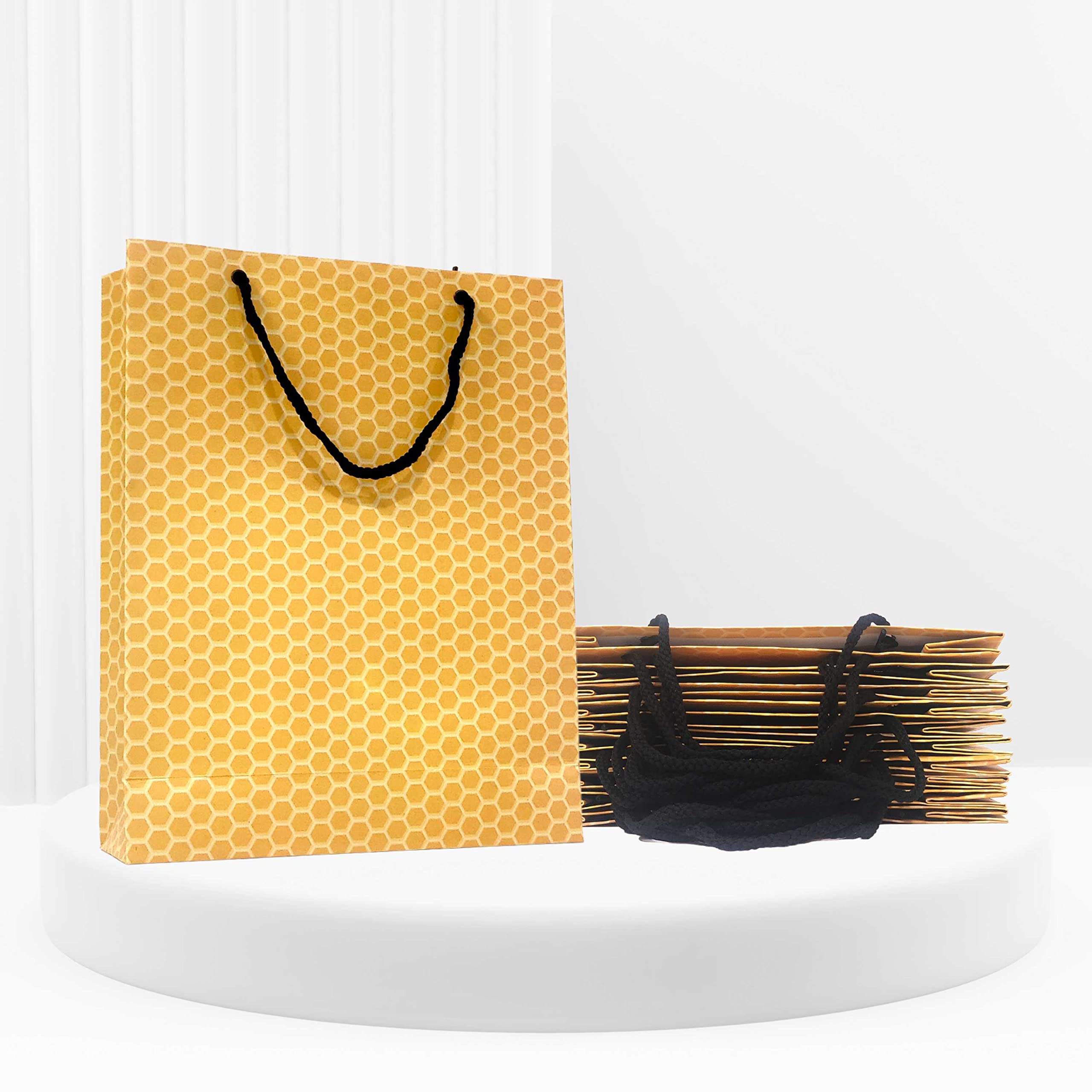 Eco-Friendly Hexagonal Design Small Yellow Paper Bags - Pack of 12 | Perfect for Party Favors, Gift Packaging & Retail Shopping Bags