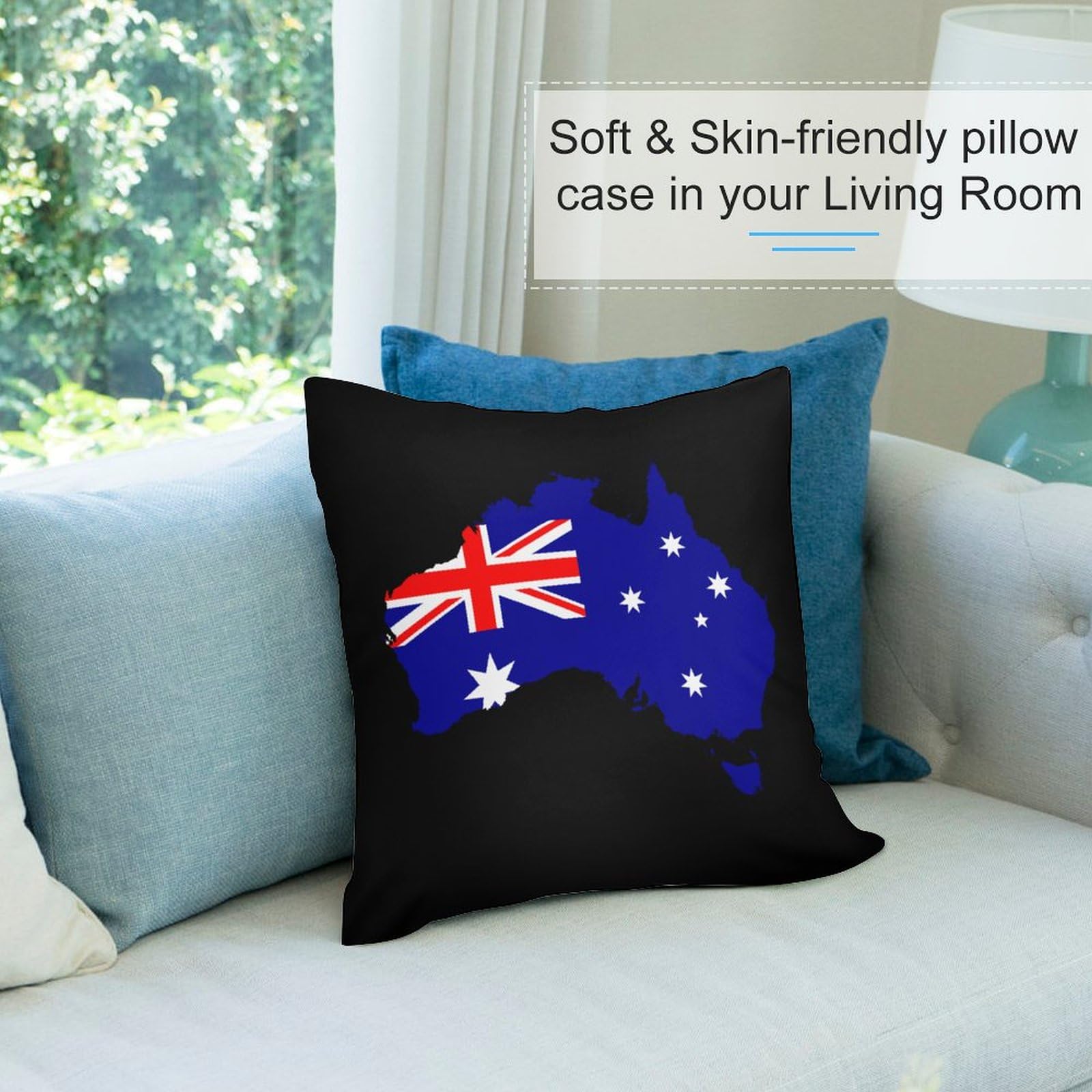 Australia Flag Map Plush Pillow Covers - Soft & Smooth 24x24 Inch Cushion Covers for Sofa, Bed, Dorm - Set of 4 Cozy Decorative Throw Pillow Cases for Home, Office, Travel & Gift Giving
