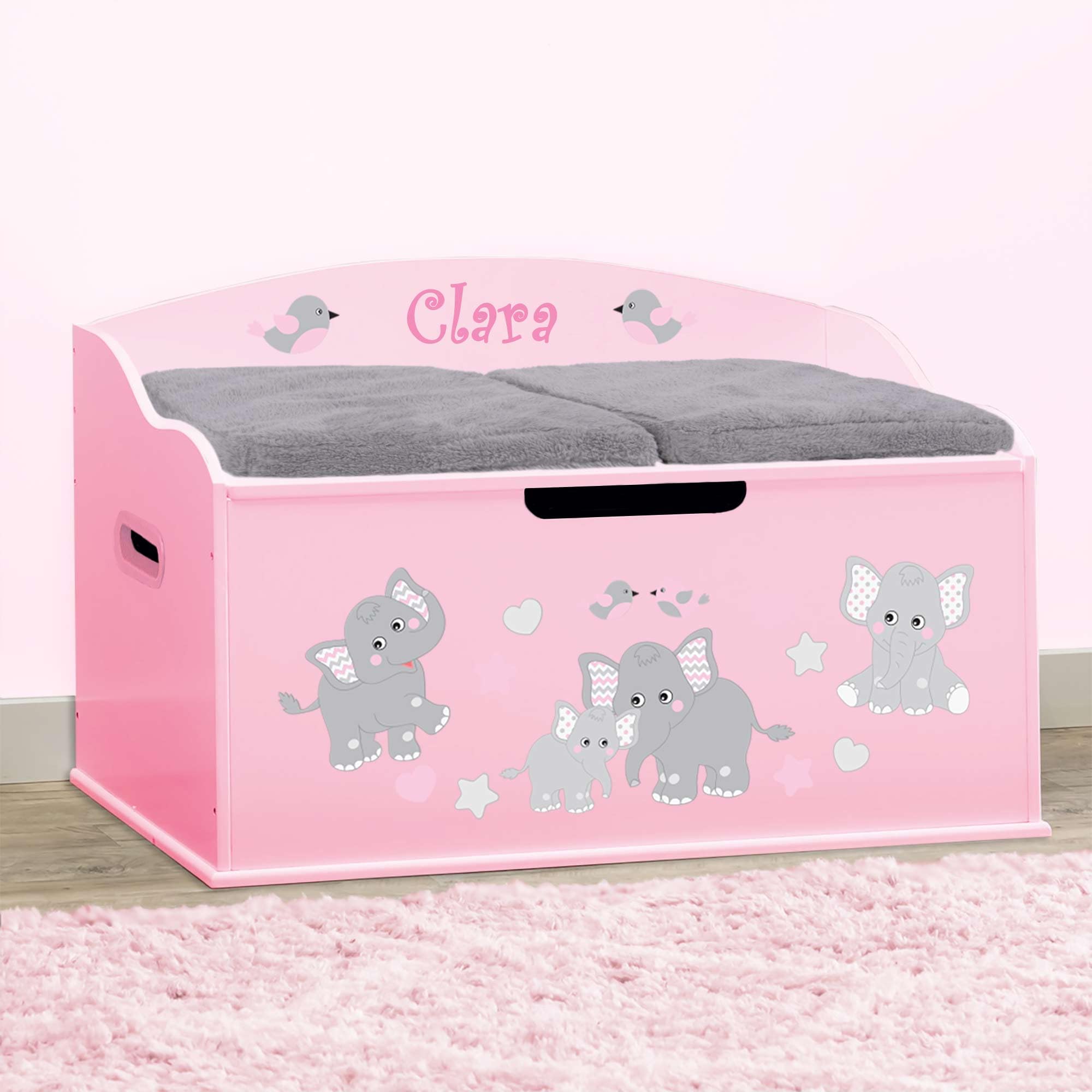 DIBSIES Personalized Creative Wonders Toy Box - Pink Elephants Design for Kids Room Organization & Storage | Perfect for Nursery, Playroom & Birthday Gifts