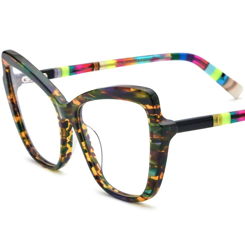 CCspace Unisex Full Rim Square Cat Eye Acetate Eyeglasses 56928 - Retro Fashion Glasses for Men & Women - Perfect for Office, Reading & Daily Wear