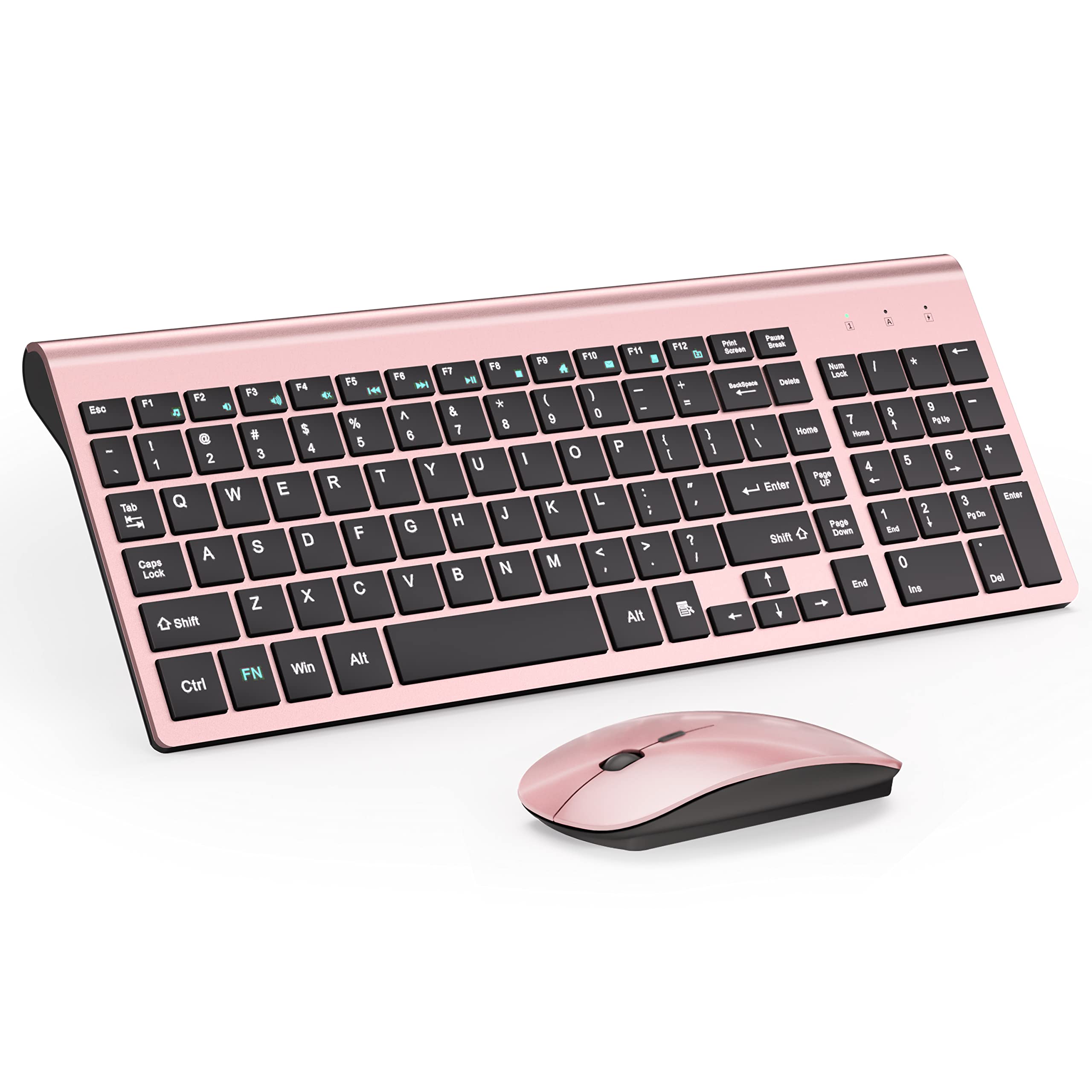 TopMate Wireless Keyboard and Mouse Combo - Ultra Slim 2.4G Silent Keyboard with Scissor Switch & Compact USB Mouse | Includes Protective Cover & Batteries (2AA/2AAA) | Compatible with PC, Laptop, Windows, Mac (Rose Gold Black) | Perfect for Office, Home, Gaming & Remote Work