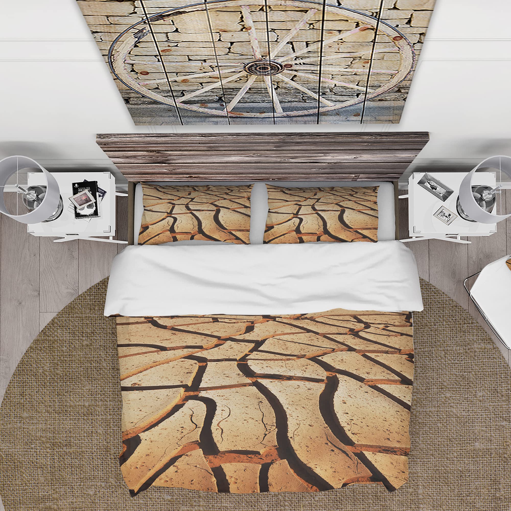 Cracked Brown Drought Land Country Duvet Cover Set - Twin Size Brown Landscape Bedding Set (3-Piece) | All-Season Comfort for Farmhouse, Rustic & Country Style Bedrooms
