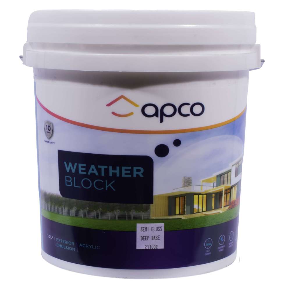Apco Weatherblock Semi-Gloss Acrylic Deep Base Paint 10L (2.64 Gallon) - Exterior/Interior Waterproof Acrylic Coating for Walls, Wood, Metal - Weather Resistant, UV Protection, Long-Lasting Finish for Home & Commercial Use