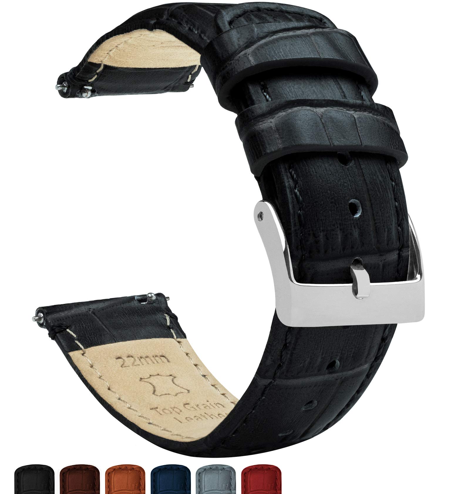 Samsung Galaxy Watch4 Black Alligator Grain Leather Replacement Band - Premium Strap for Galaxy Watch 4 Classic & Bluetooth Smartwatch - Perfect for Business, Workout & Daily Wear