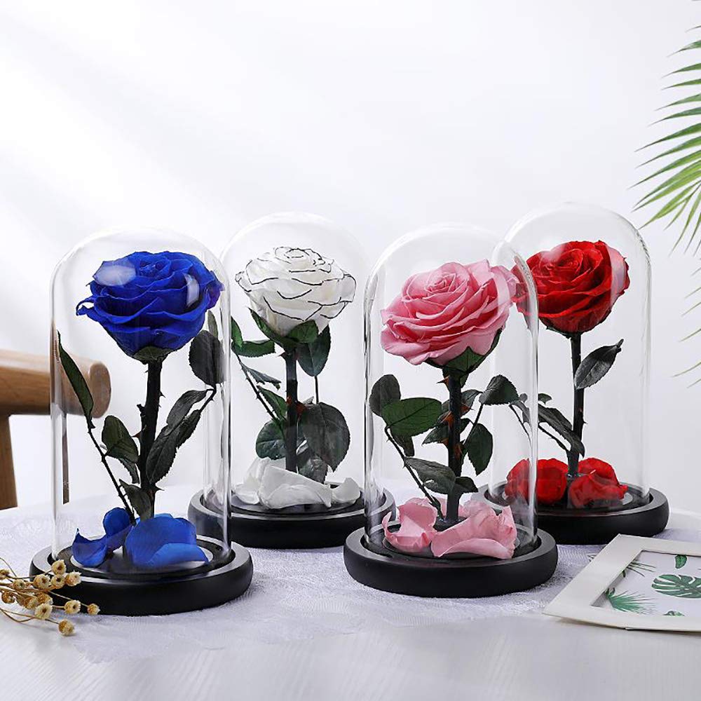 Real Preserved Pink Rose in Glass Dome - Eternal Fresh Flower Gift for Valentine's Day, Birthday, Mother's Day, Christmas & Anniversaries (1PC) - Perfect for Home Decor, Wedding Centerpieces & Romantic Surprises