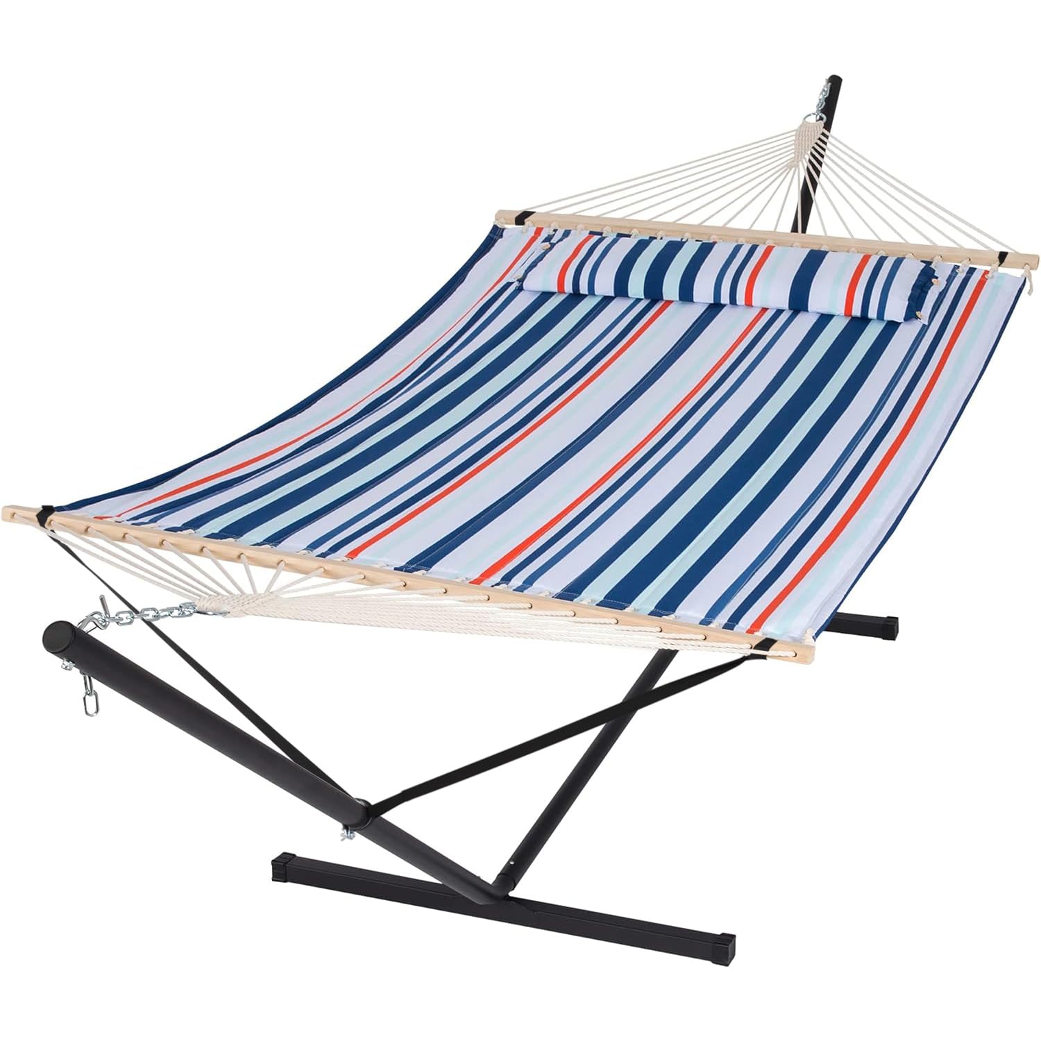 SUNCREAT 2 Person Hammock with Stand - 475 lbs Capacity, Double Hammock for Outdoor & Indoor Use, Green & Blue - Perfect for Backyard, Camping, Beach & Patio Relaxation (Gift Box Included)