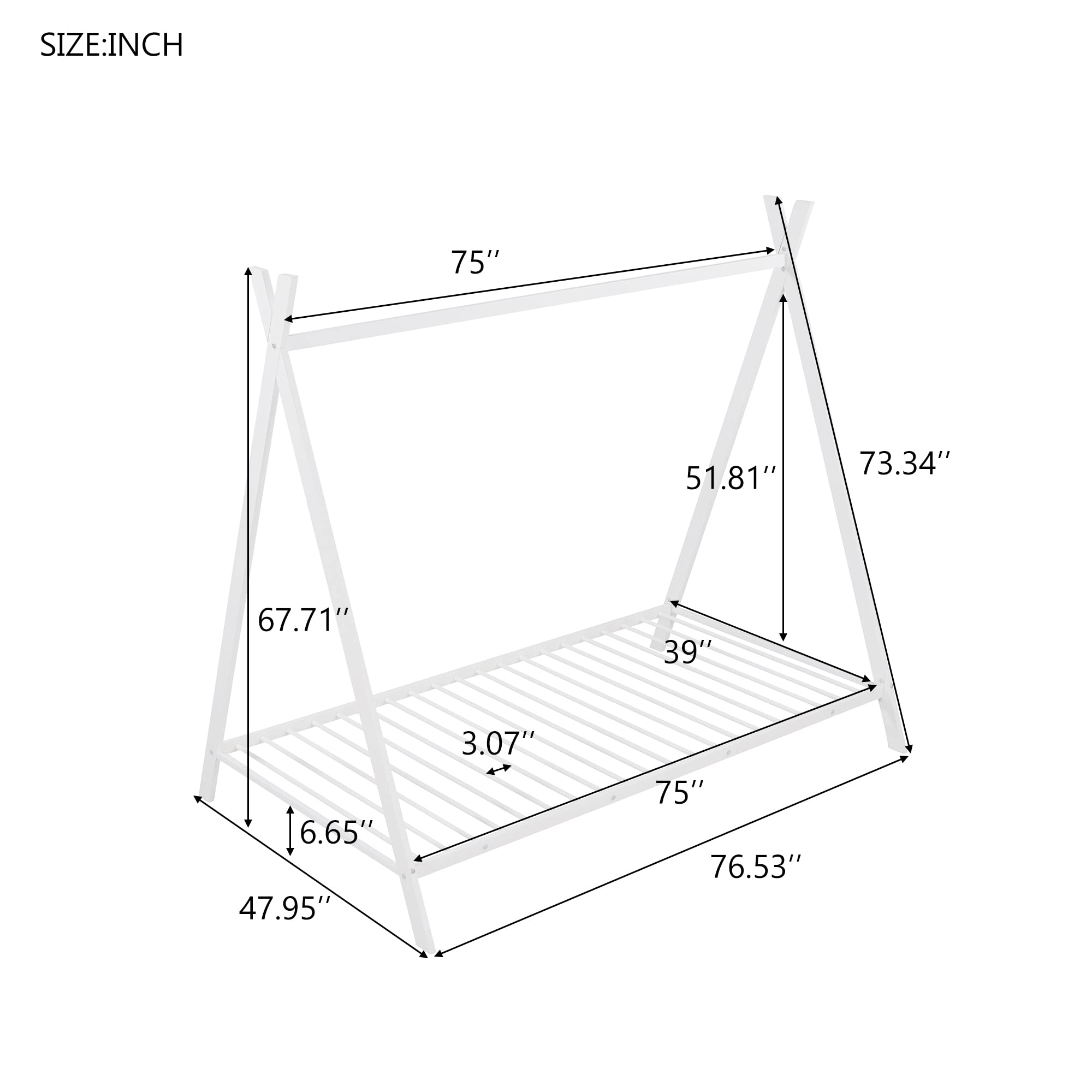 Twin House Bed Frame for Kids - Sturdy Metal Floor Tent Bed with Slatted Base & Reinforced Support, Play House Bed for Girls and Boys (No Box Spring Needed) - Perfect for Bedroom, Playroom, and Imaginative Play (White)