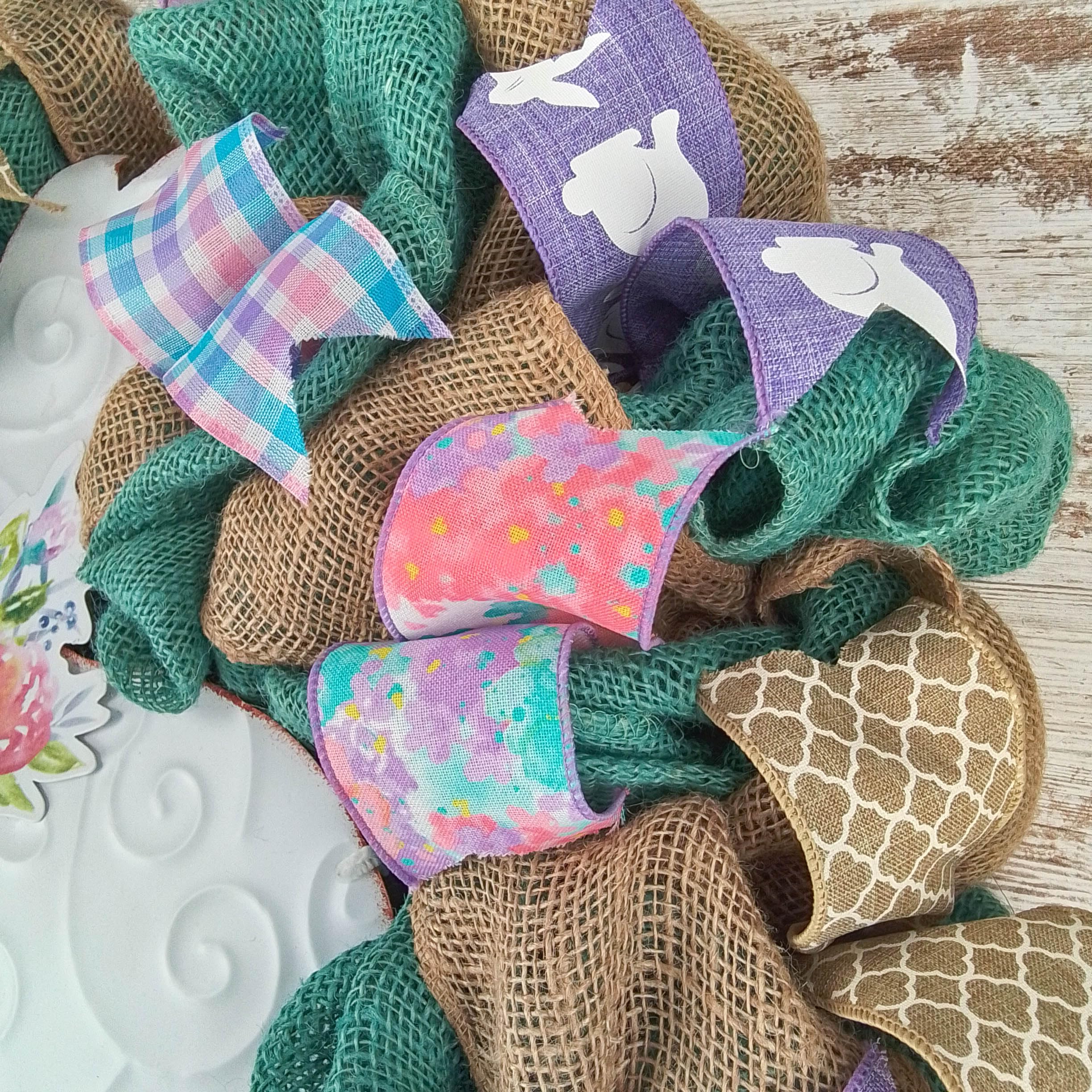 Easter Wreath for Front Door - Floral Bunny Spring Wreath with Purple Jute Burlap & Pink Flowers - Perfect for Easter Decorations, Home Entryway, Spring Welcome Decor