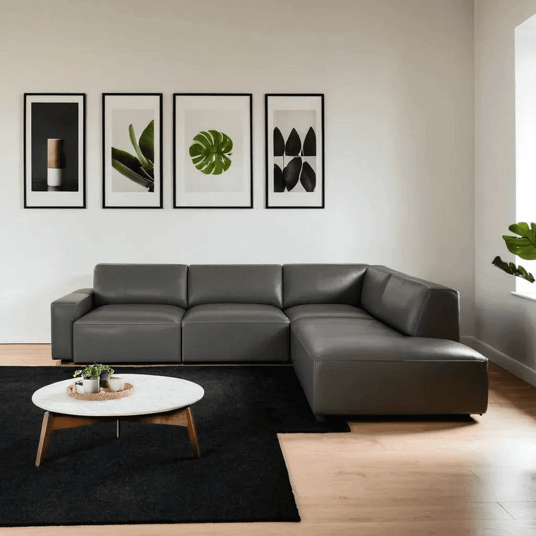Giacomo Modern Faux Leather 4-Seater Corner Sofa Set - Comfortable L-Shaped Couch for Living Room, Lounge & Home Theater