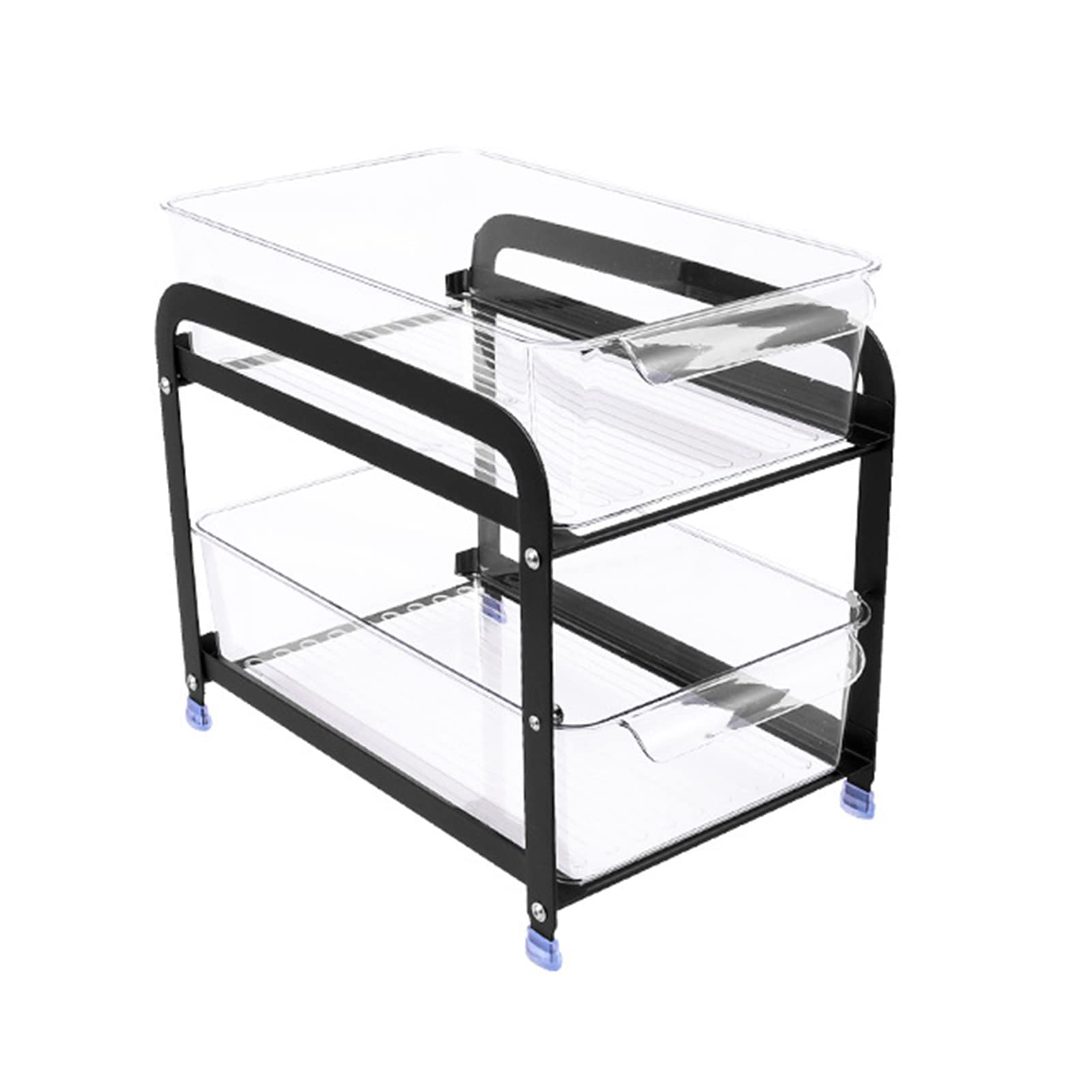 GQGQ Stackable Under Sink Cabinet Organizer - 2-Tier Sliding Drawer Storage for Bathroom & Kitchen, Plastic Drawers with Carbon Steel Frame (Black) - Perfect for Organizing Cleaning Supplies, Cosmetics & Kitchen Utensils