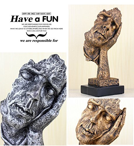 Creative Abstract The Thinker Statue - Modern Face & Hand Sculpture Desk Decor for Office & Home (Silver Finish) | Perfect for Bookshelf Display, Meditation Space & Intellectual Gift Idea