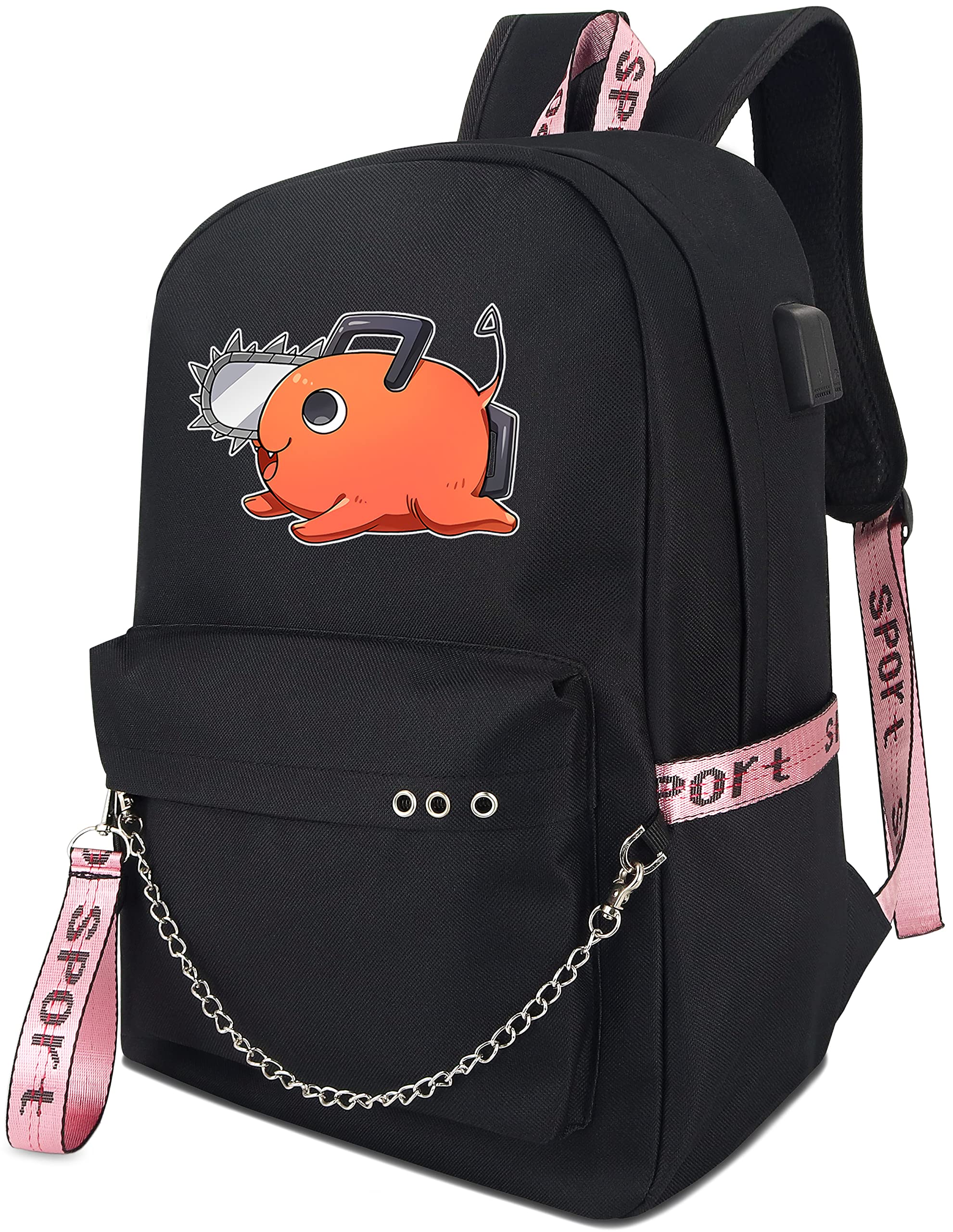 Roffatide Anime Chainsaw Man Backpack - Pochita Themed Laptop School Bag with USB Charging Port & Headphone Jack - Perfect for Cosplay, School, Travel & Gaming Accessories