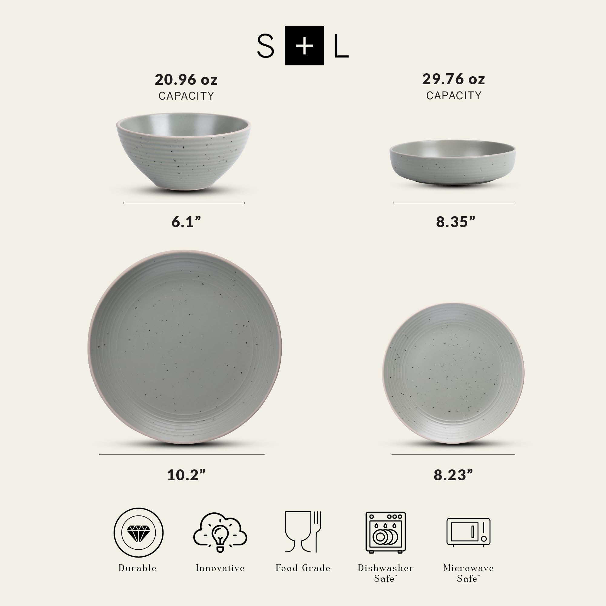 Lauren Modern Stoneware 32-Piece Round Dinnerware Set - Plates & Bowls for 8, Green | Elegant Stoneware Dinner Set for Family Gatherings, Dinner Parties & Everyday Use
