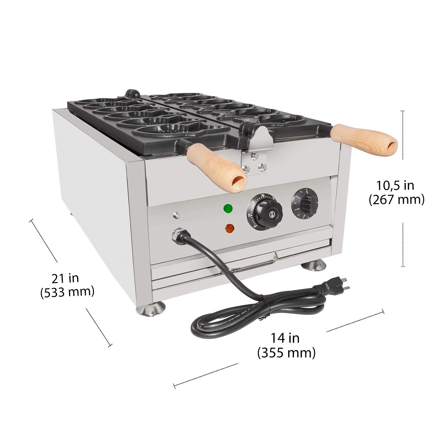 Electric Taiyaki Maker Machine - Nonstick Fish Waffle Cone Baker with 6 Cavities | 110V Commercial-Grade Kitchen Appliance for Home & Business Use | Perfect for Japanese Desserts, Street Food & Ice Cream Cones