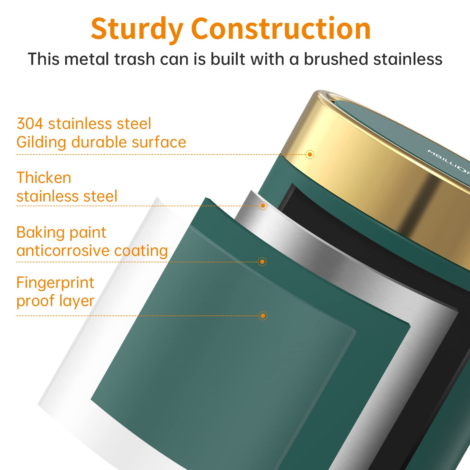 Mini Stainless Steel Trash Can with Lid - 0.4 Gallon/1.5L Small Metal Garbage Bin for Office, Bedroom, Bathroom & Kitchen Countertop - Dark Green Desktop Recycling Waste Basket for Home & Office Use - Perfect for Desks, Nightstands, Vanities and Small Spaces