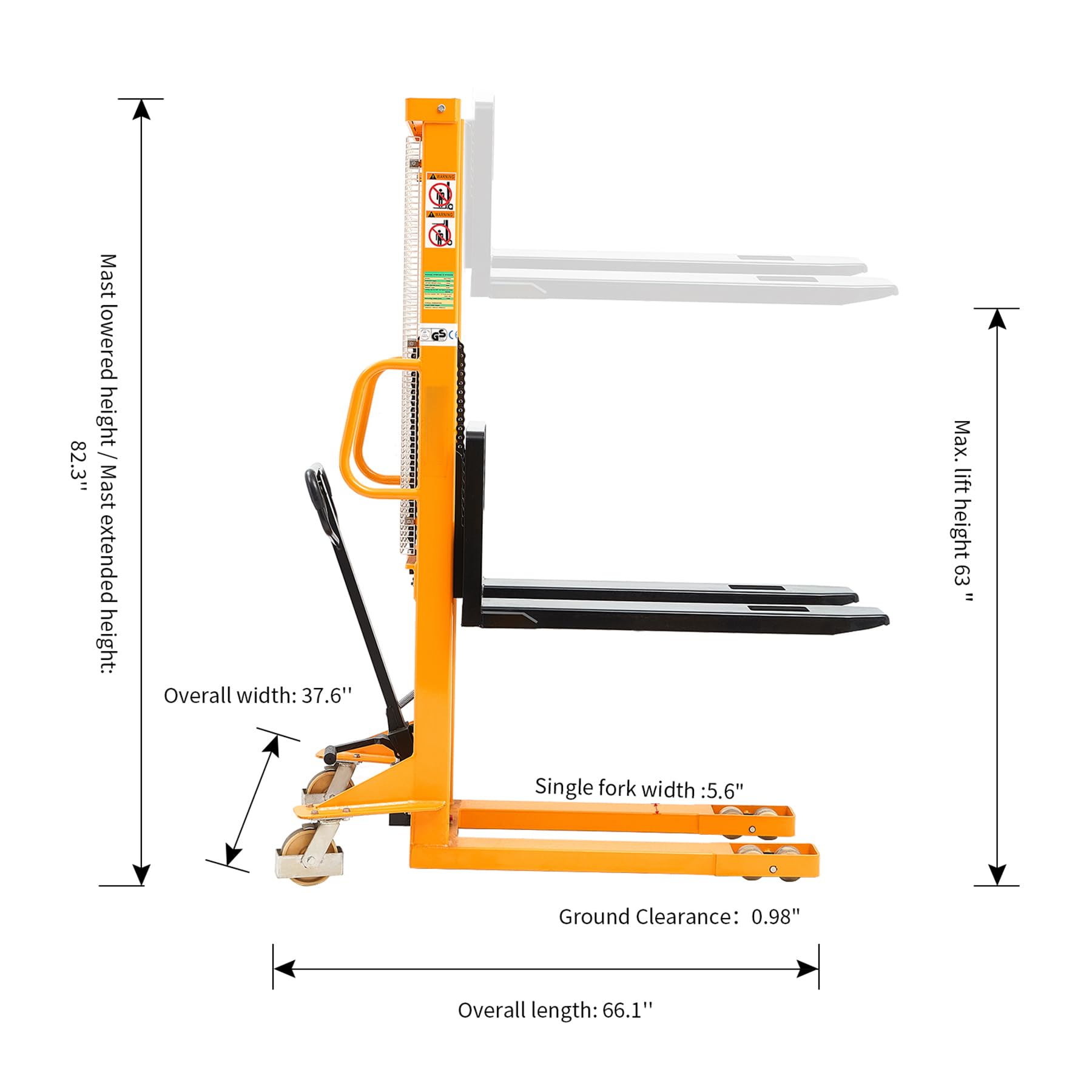 APOLLO Manual Pallet Stacker - 2200lbs Capacity Hand Pallet Truck with Adjustable Forks & Fixed Legs - Heavy Duty Warehouse Equipment for Open-Bottom Pallets - Ideal for Loading, Unloading and Material Handling in Warehouses, Factories and Retail Stores
