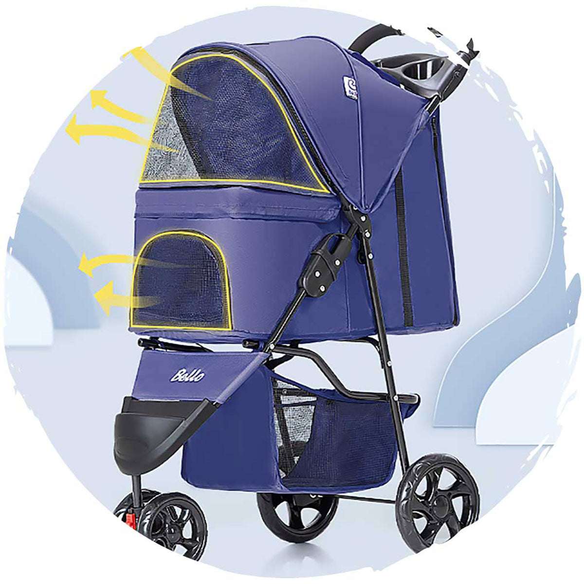 BELLO Classic 4-Wheel Foldable Dog Stroller for Small to Medium Pets (Up to 15kg/33lbs) - Perfect for Outdoor Walks, Shopping & Vet Visits