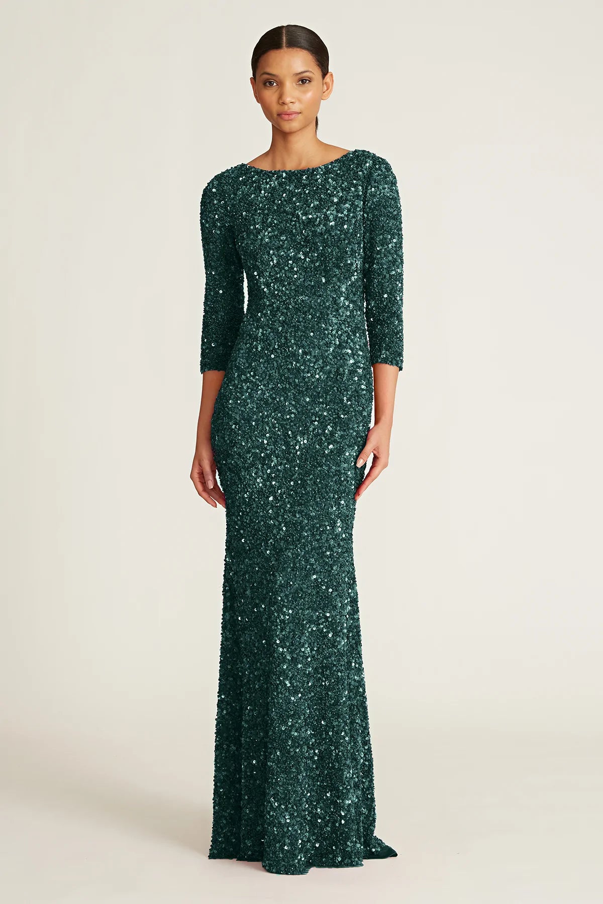Sparkly 3/4 Sleeve Sequin Party Dress for Women - Elegant Pine Green Evening Gown for Cocktail Parties, Prom, and Special Occasions
